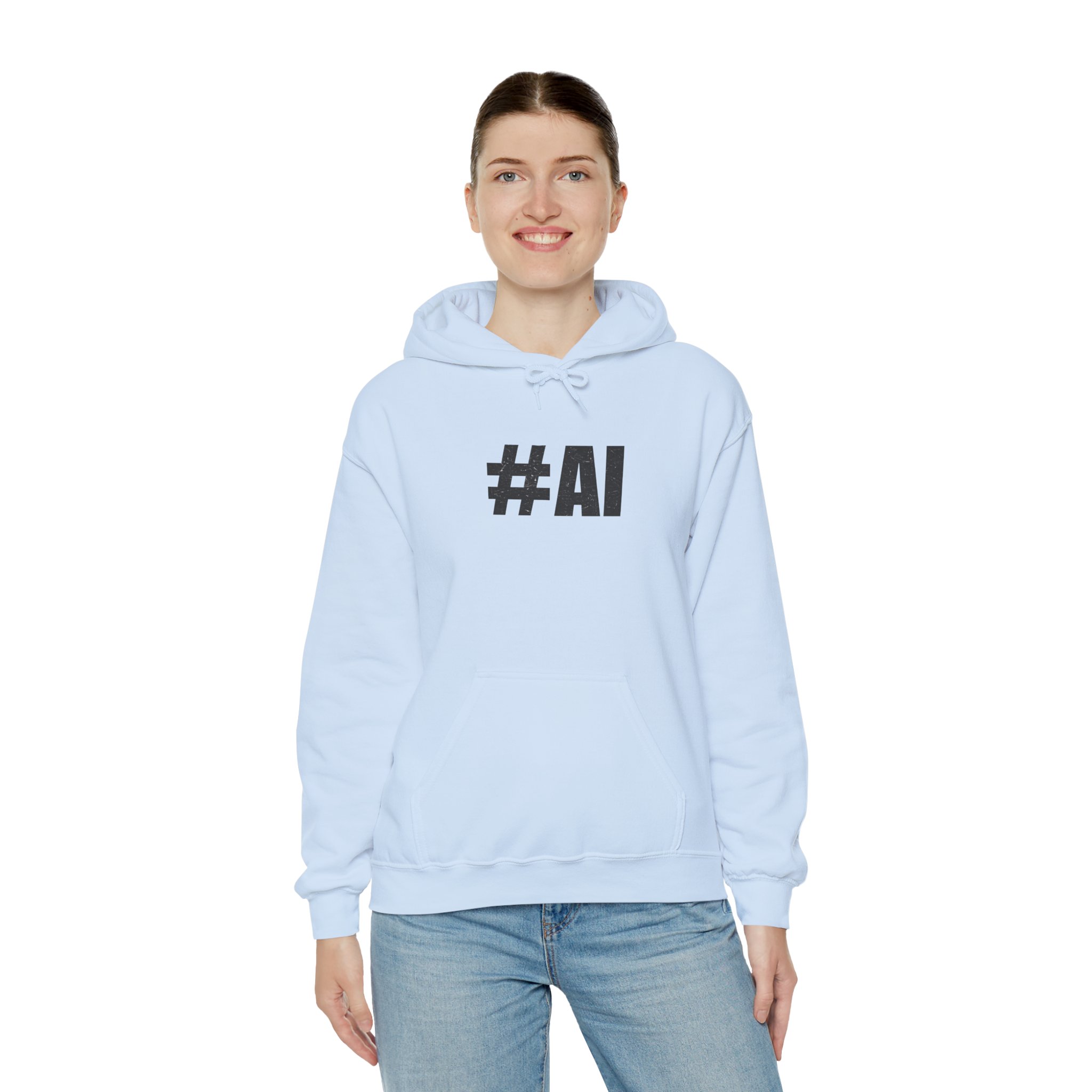 #AI Distressed Dark Minimalist Artificial Intelligence Pullover Hoodie - Image 68