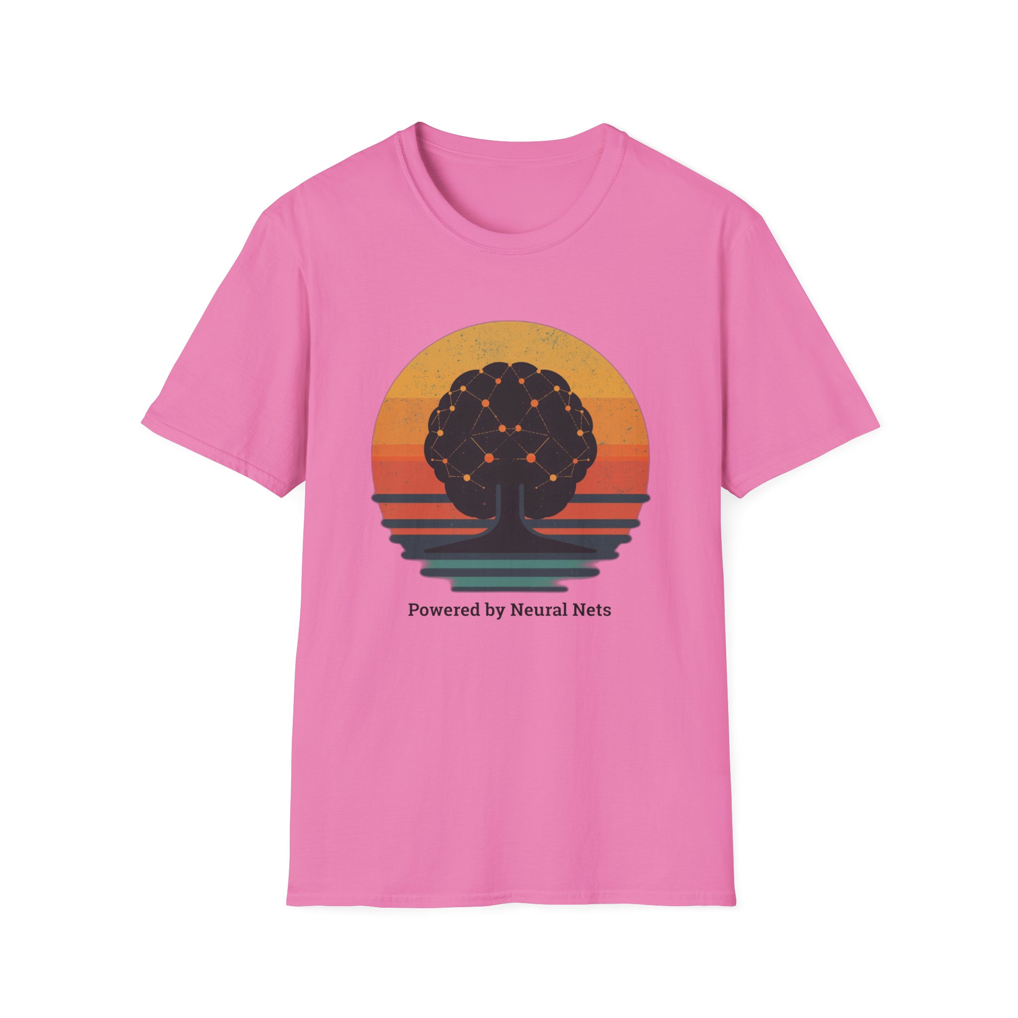 Powered by Neural Nets Retro Sunset Neural Network Tree AI T-Shirt - Image 127