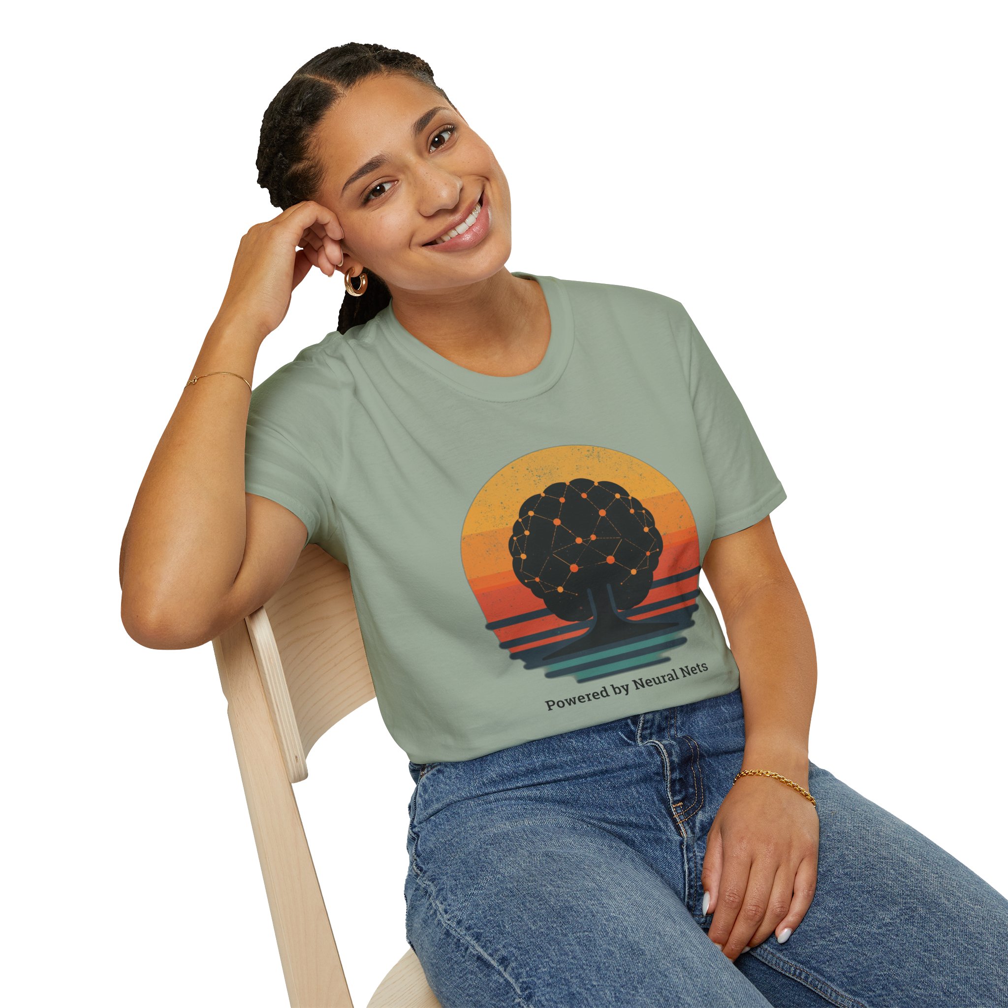Powered by Neural Nets Retro Sunset Neural Network Tree AI T-Shirt