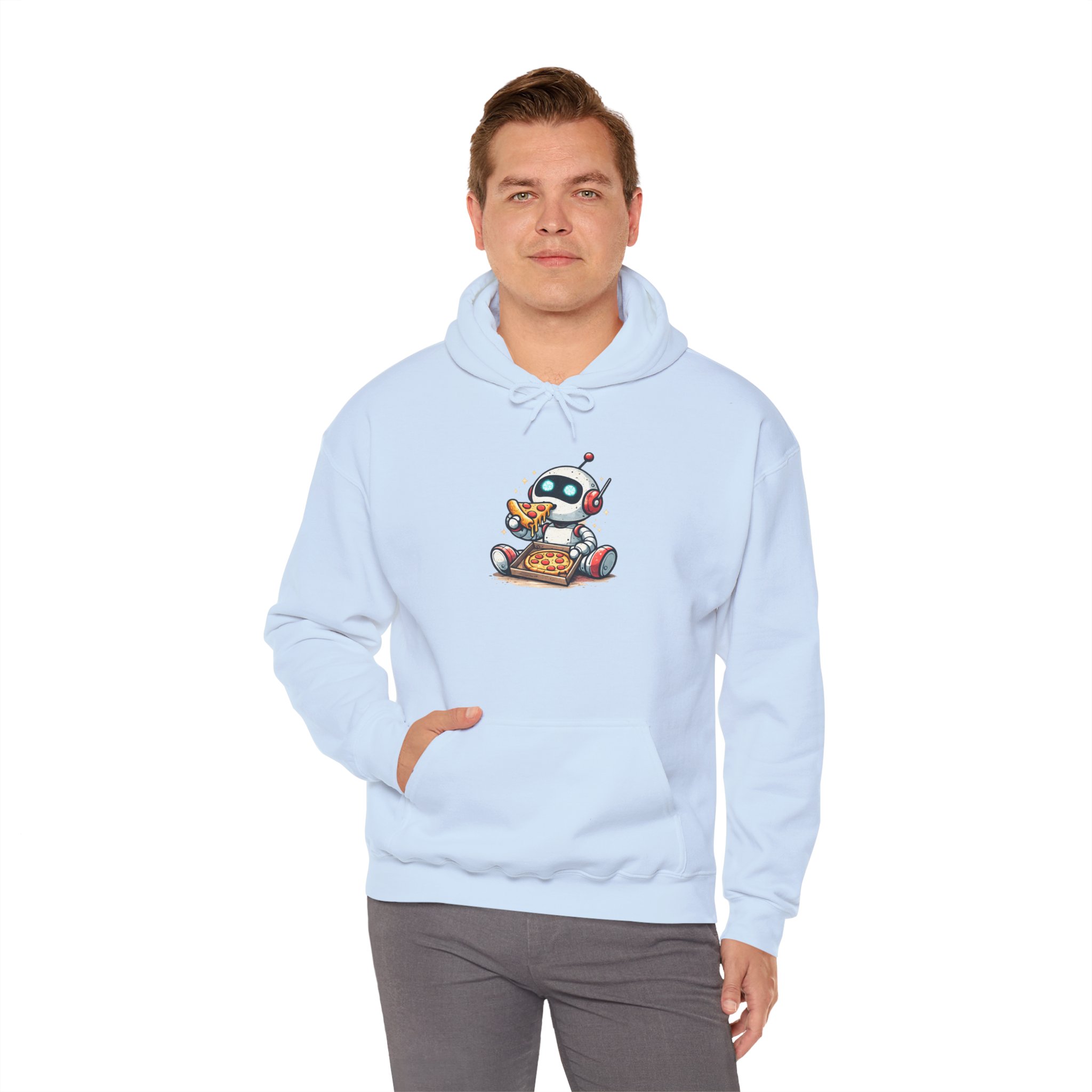Robot Eating Pizza – Cute AI Tech Humor Graphic Pullover Hoodie - Image 10