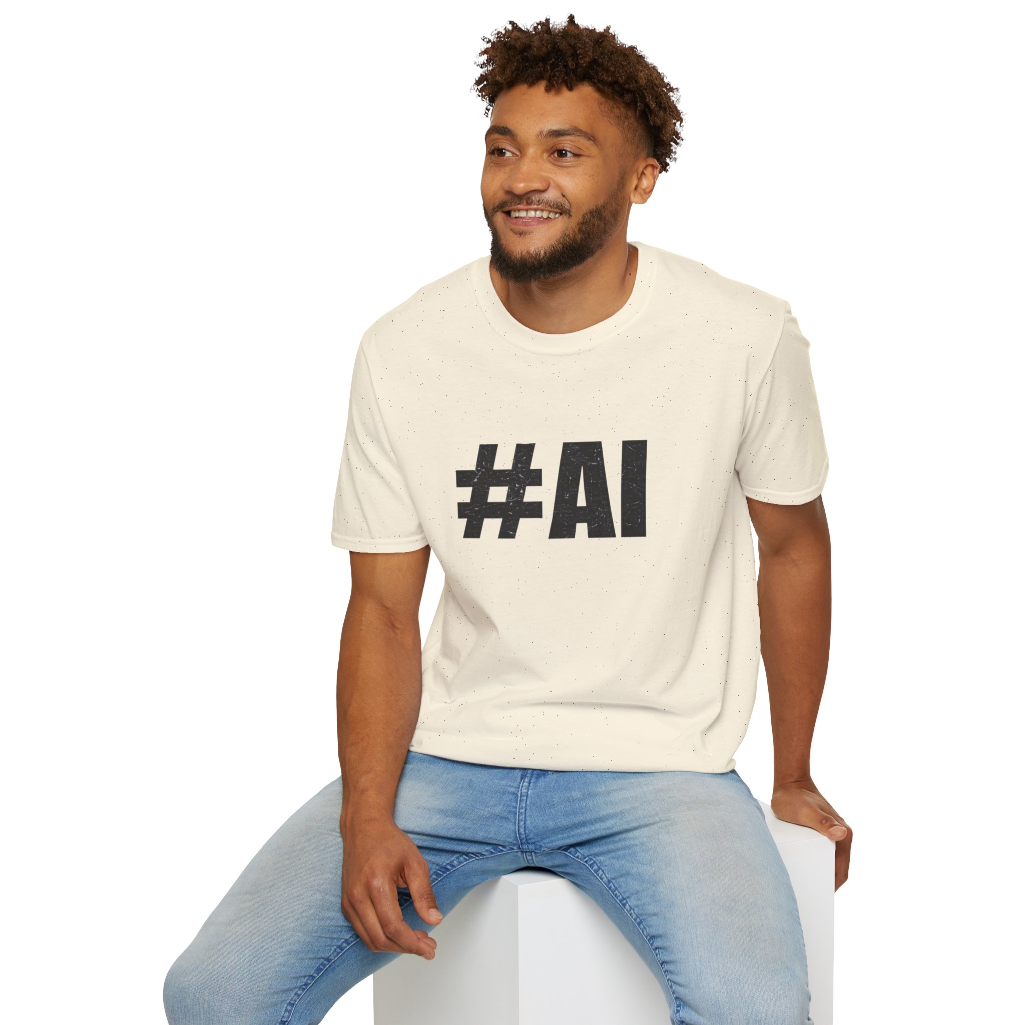 #AI Distressed Dark Minimalist Artificial Intelligence Graphic T-Shirt - Image 54