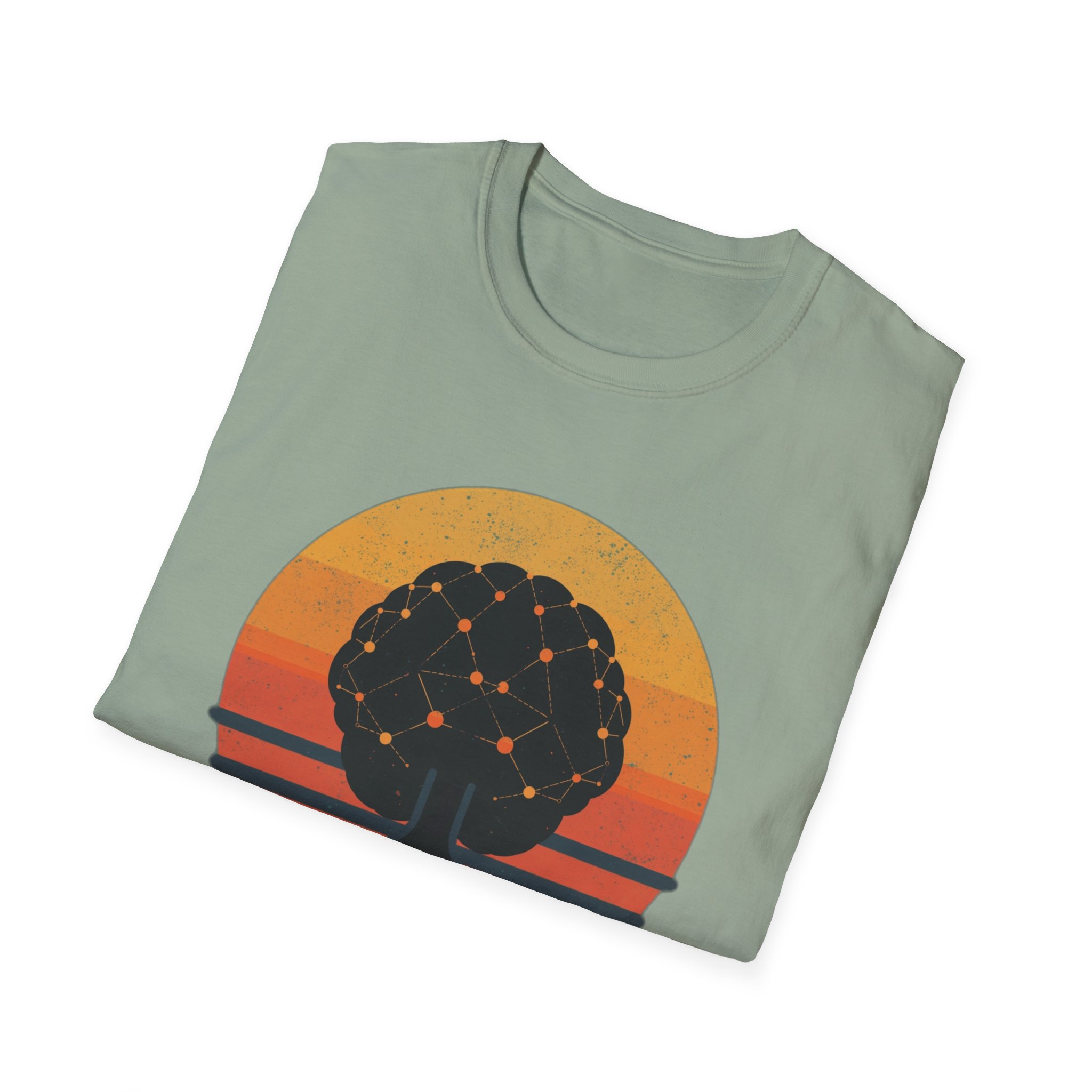 Powered by Neural Nets Retro Sunset Neural Network Tree AI T-Shirt - Image 5