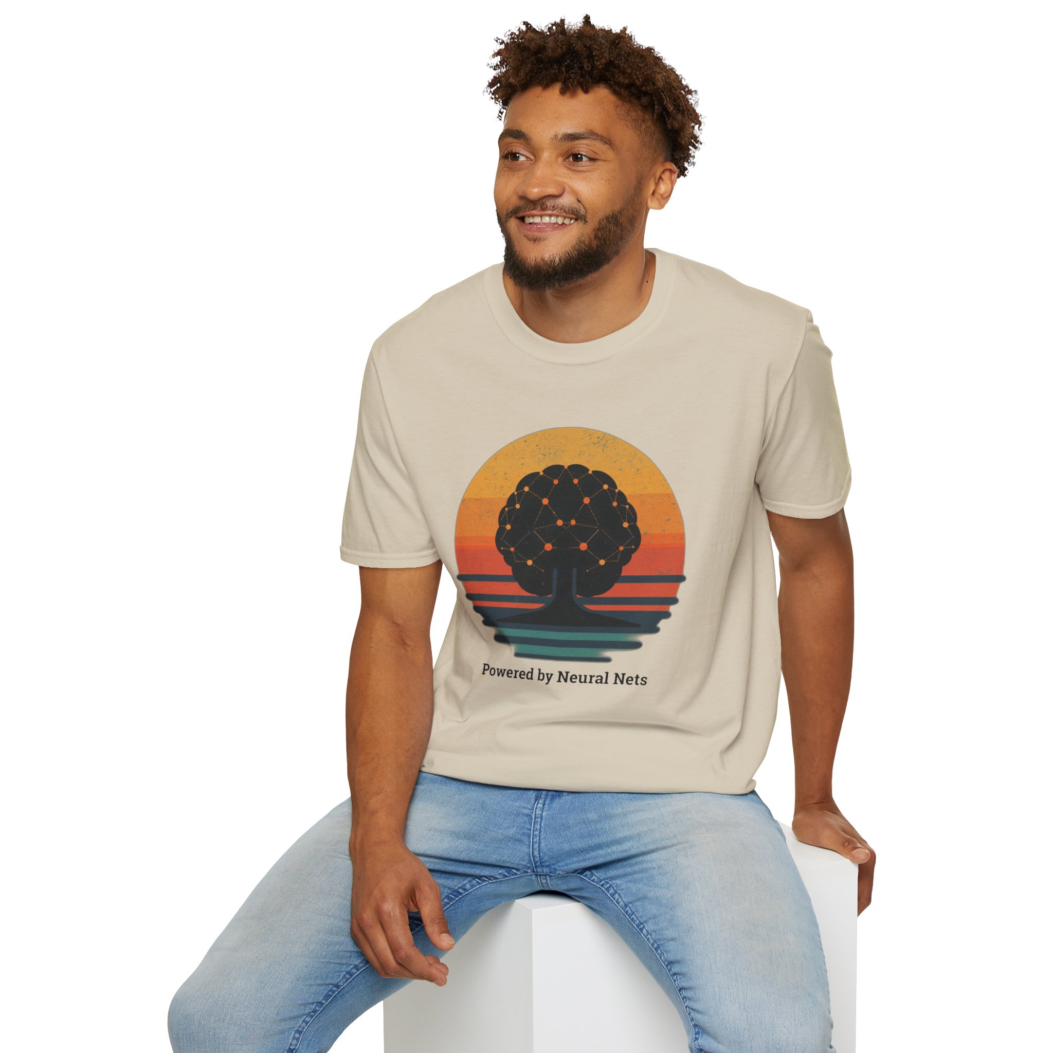 Powered by Neural Nets Retro Sunset Neural Network Tree AI T-Shirt - Image 26