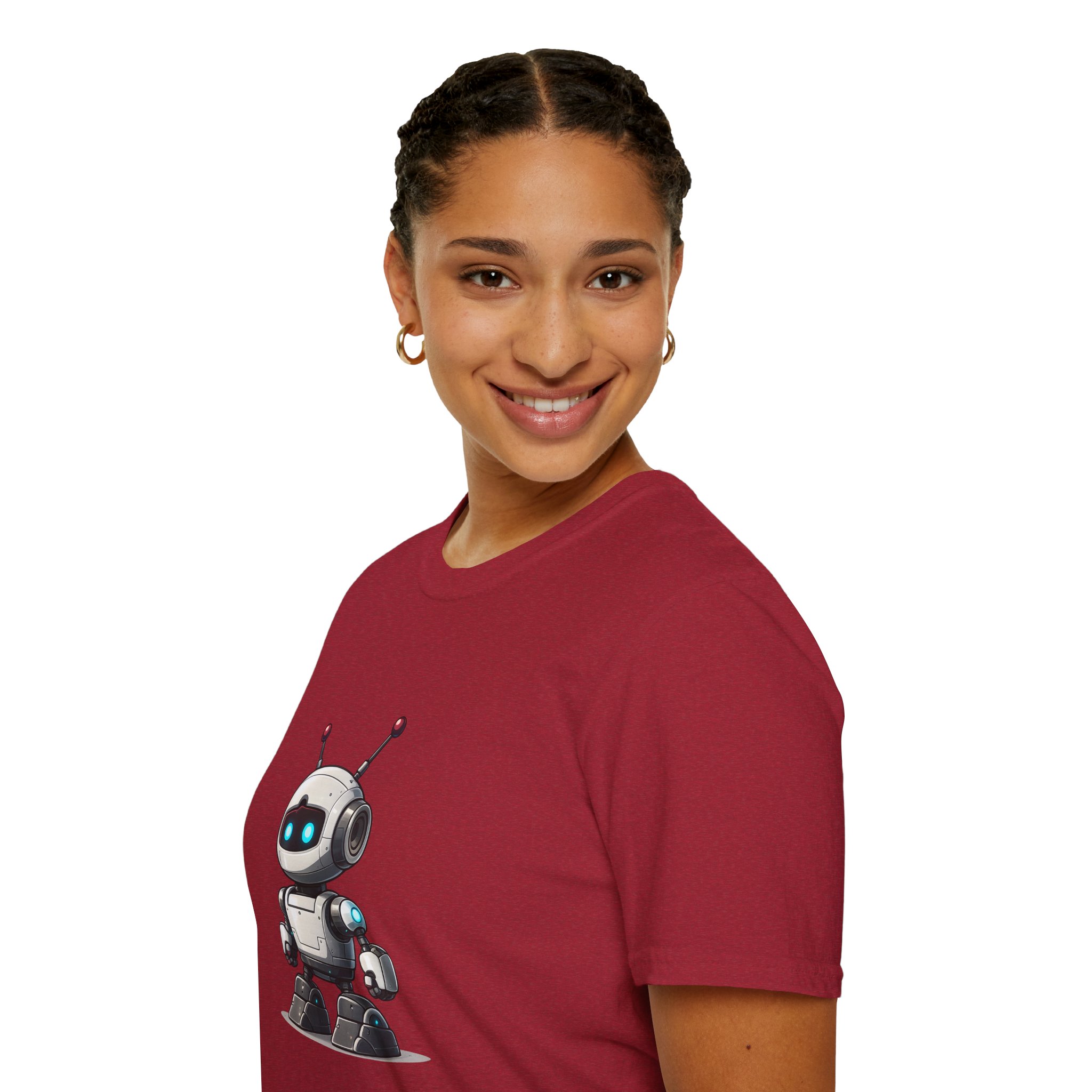 Cute Robot Glowing Eyes – Funny AI Tech Mascot Graphic T-Shirt - Image 161