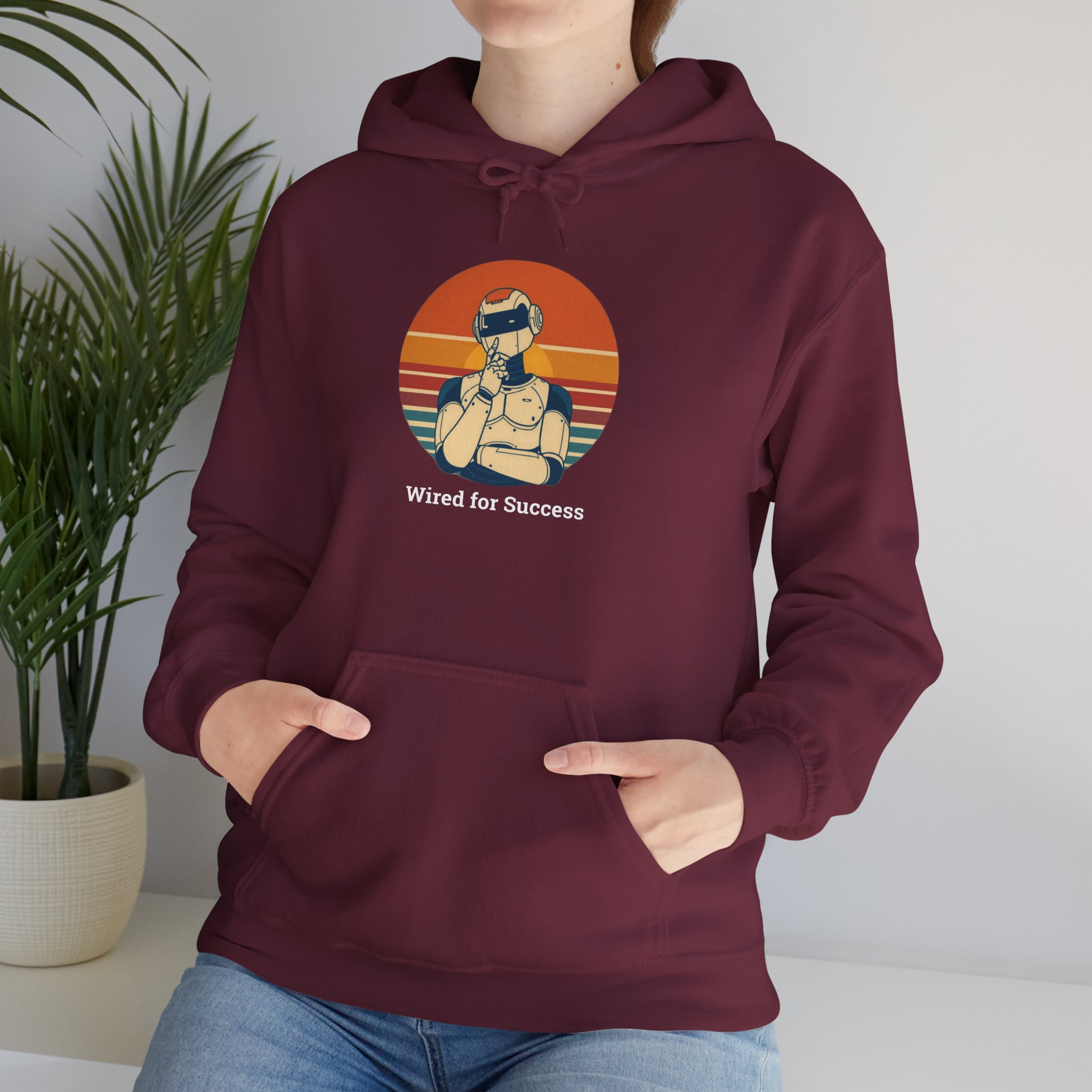 Wired for Success Retro Robot AI Hoodie Tech Gift Hooded Sweatshirt