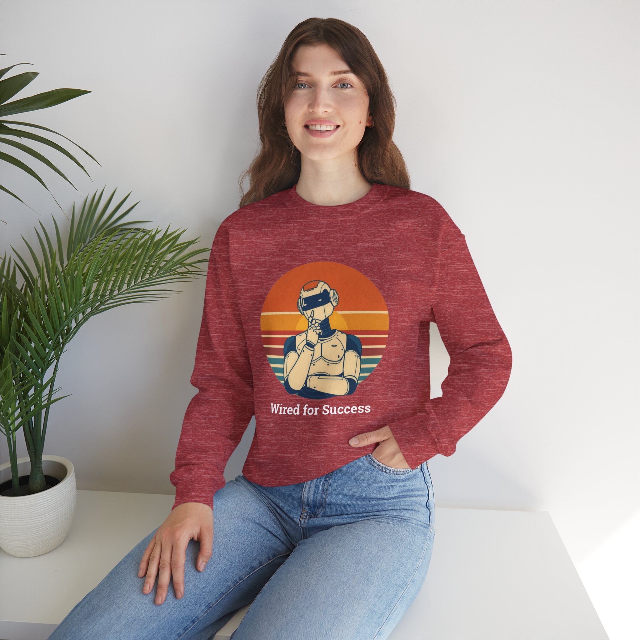 Wired for Success Retro Robot Thinker AI Tech Sweatshirt Gift - Image 70