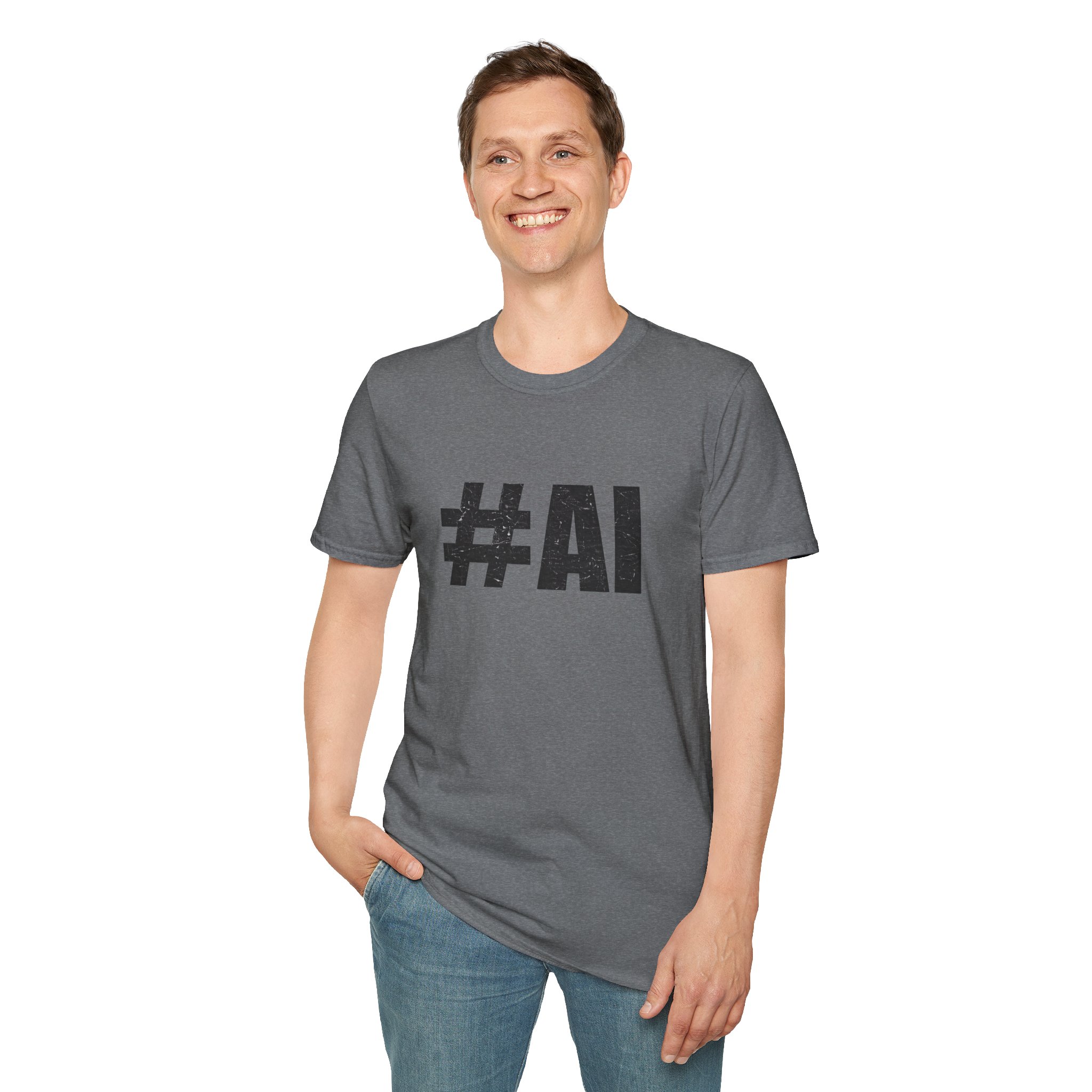 #AI Distressed Dark Minimalist Artificial Intelligence Graphic T-Shirt - Image 83