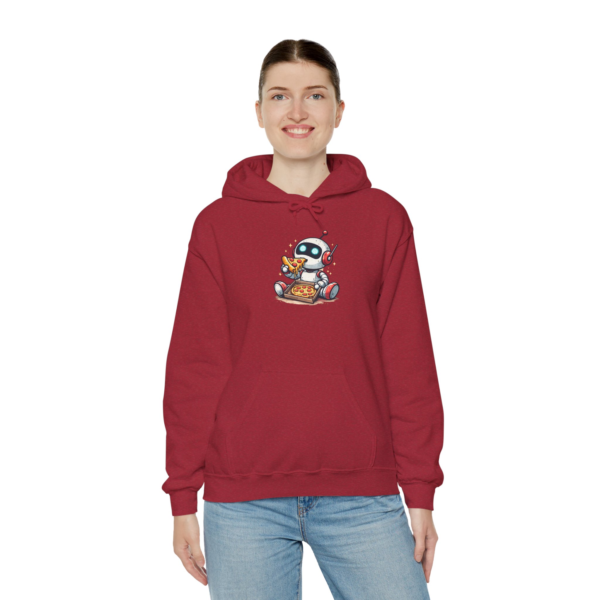 Robot Eating Pizza – Cute AI Tech Humor Graphic Pullover Hoodie - Image 164