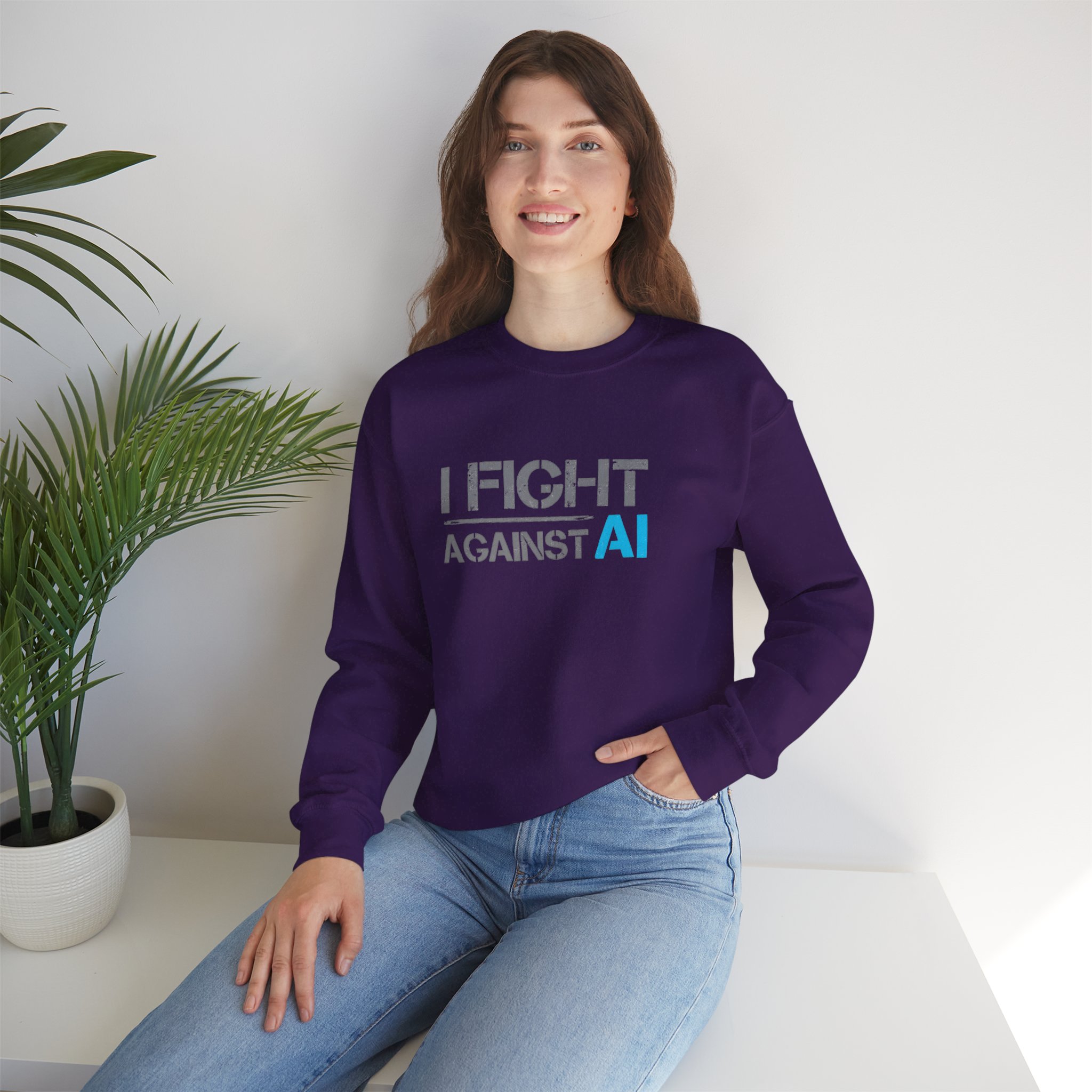 I Fight Against AI – Human Creativity Resistance Crewneck Sweatshirt - Image 80