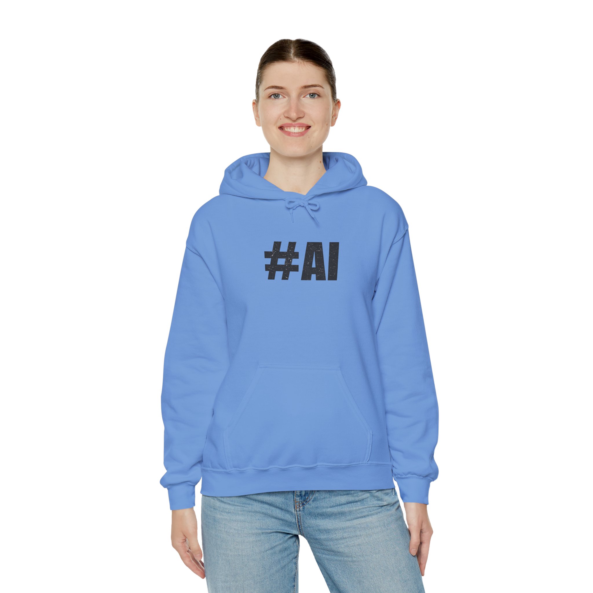 #AI Distressed Dark Minimalist Artificial Intelligence Pullover Hoodie - Image 80
