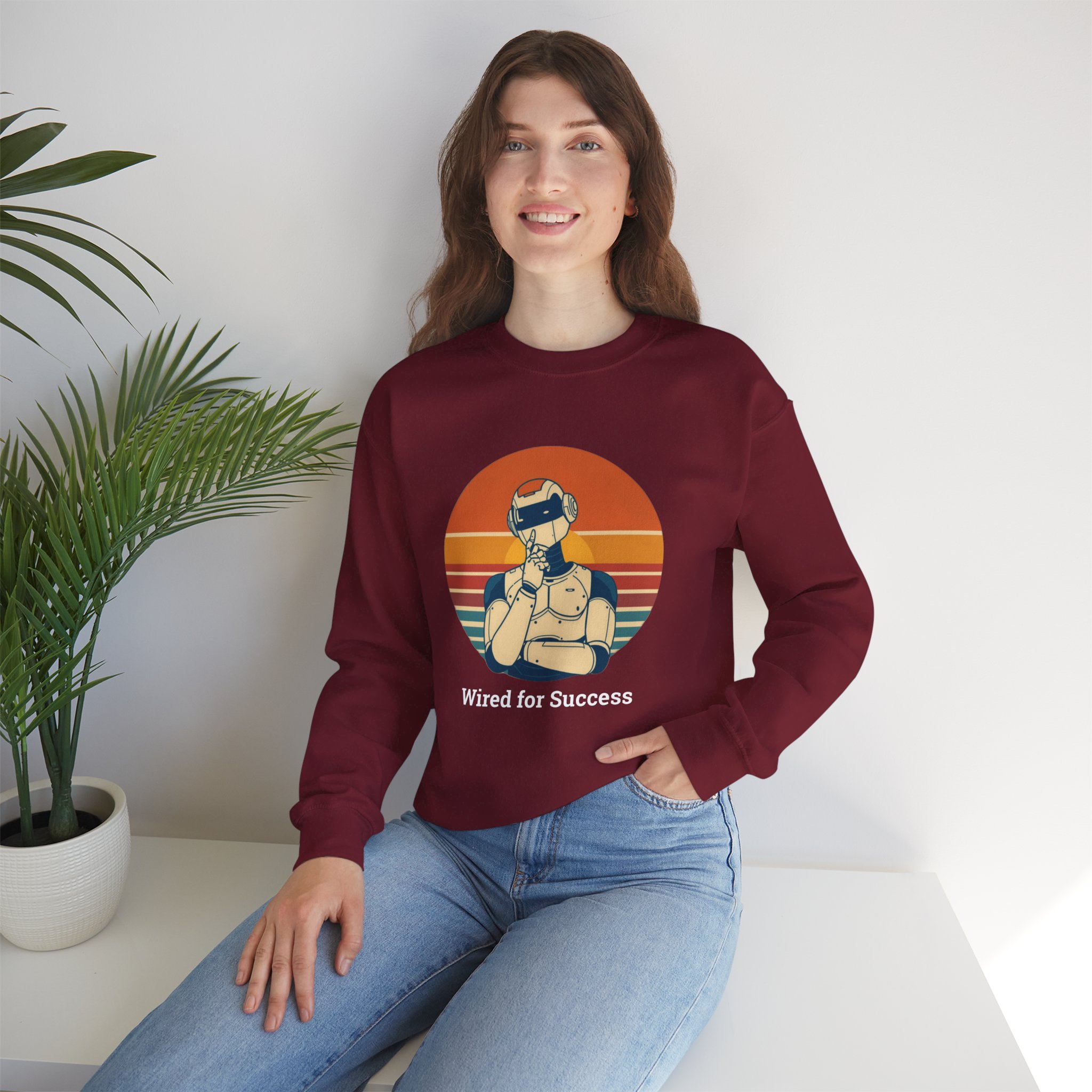 Wired for Success Retro Robot Thinker AI Tech Sweatshirt Gift - Image 88