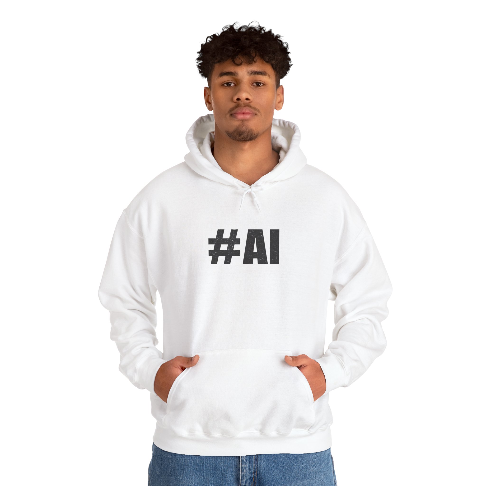 #AI Distressed Dark Minimalist Artificial Intelligence Pullover Hoodie - Image 4
