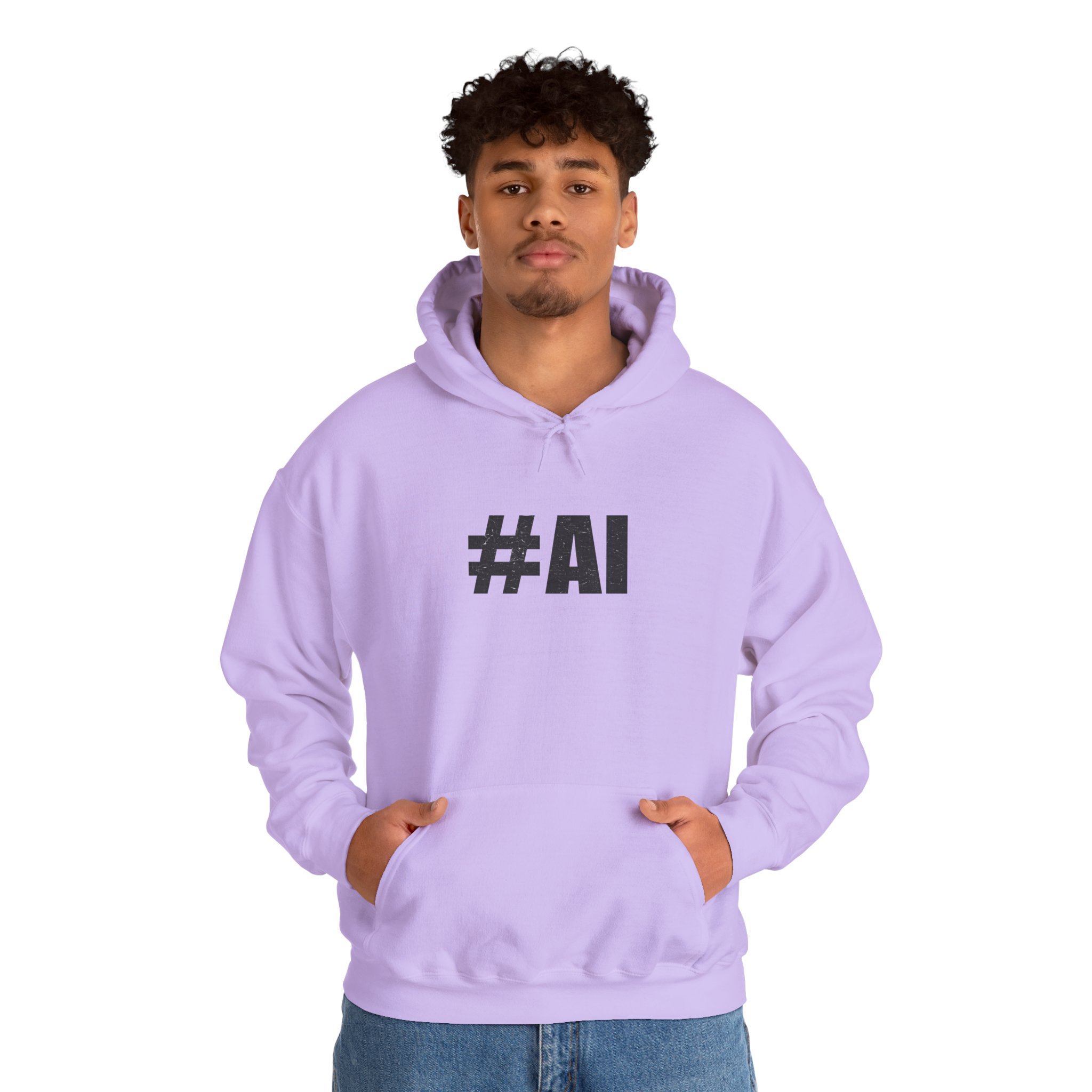 #AI Distressed Dark Minimalist Artificial Intelligence Pullover Hoodie - Image 91