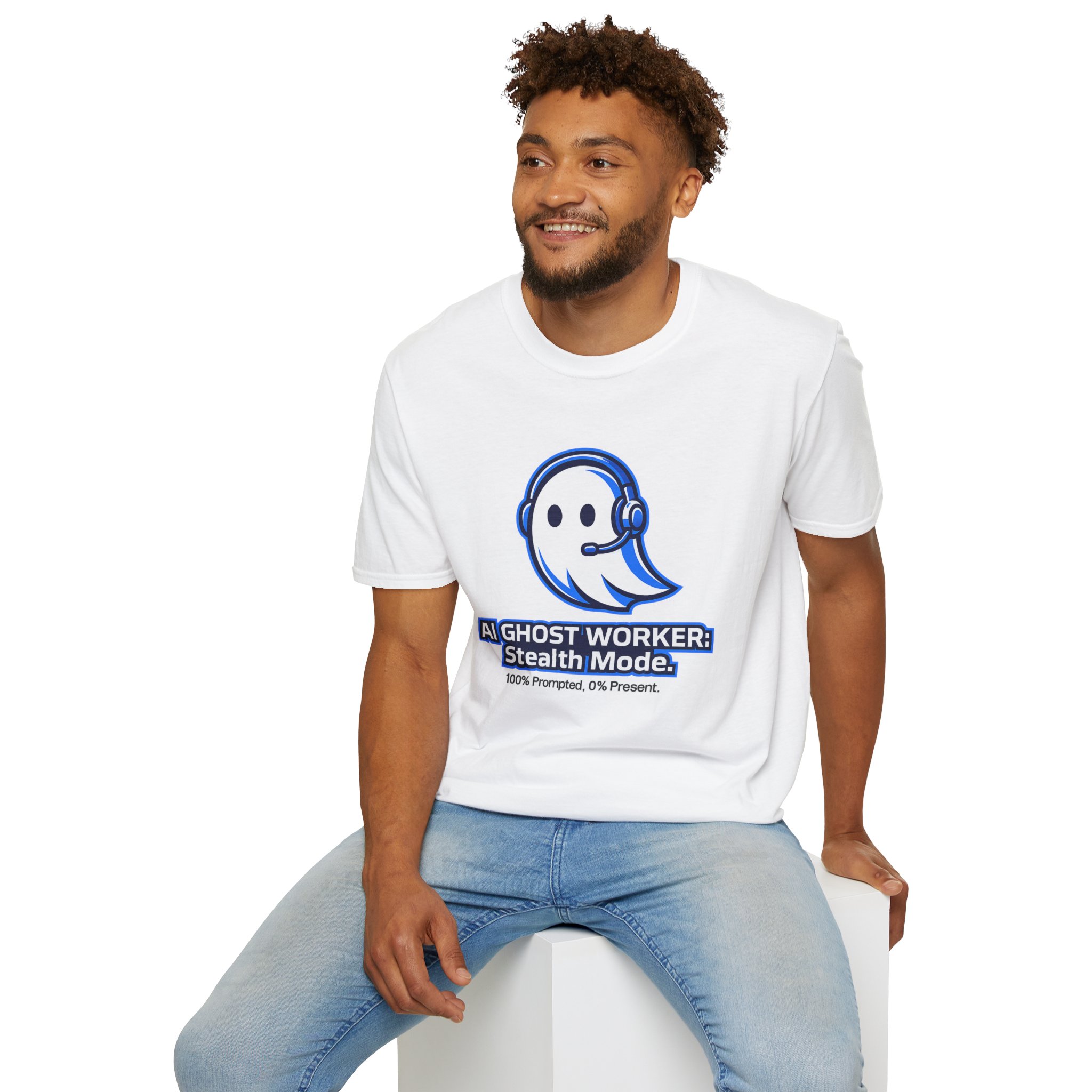 AI Ghost Worker Stealth Mode – 100% Prompted 0% Present Funny T-Shirt - Image 17