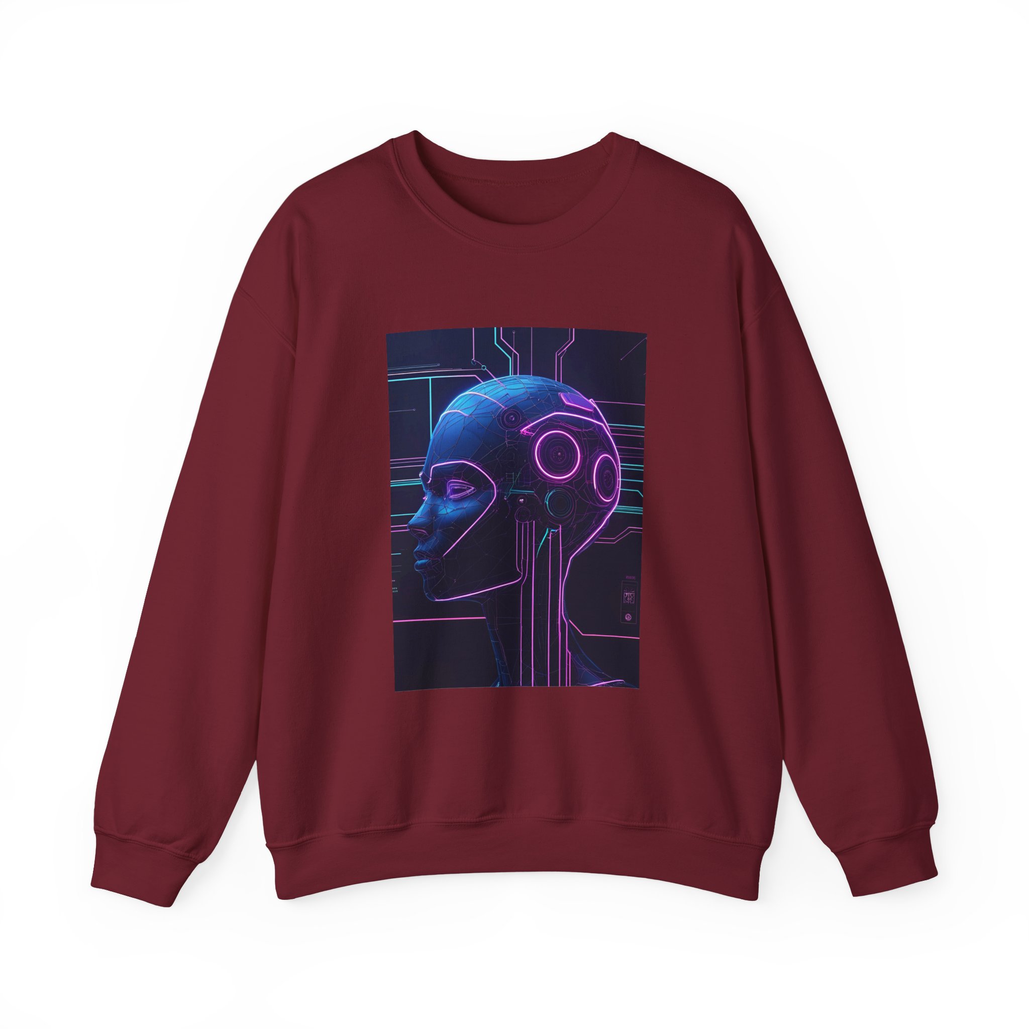 Cyberpunk AI Wireframe Neon Circuit Dark Sci-Fi Crewneck Sweatshirt - Image 85