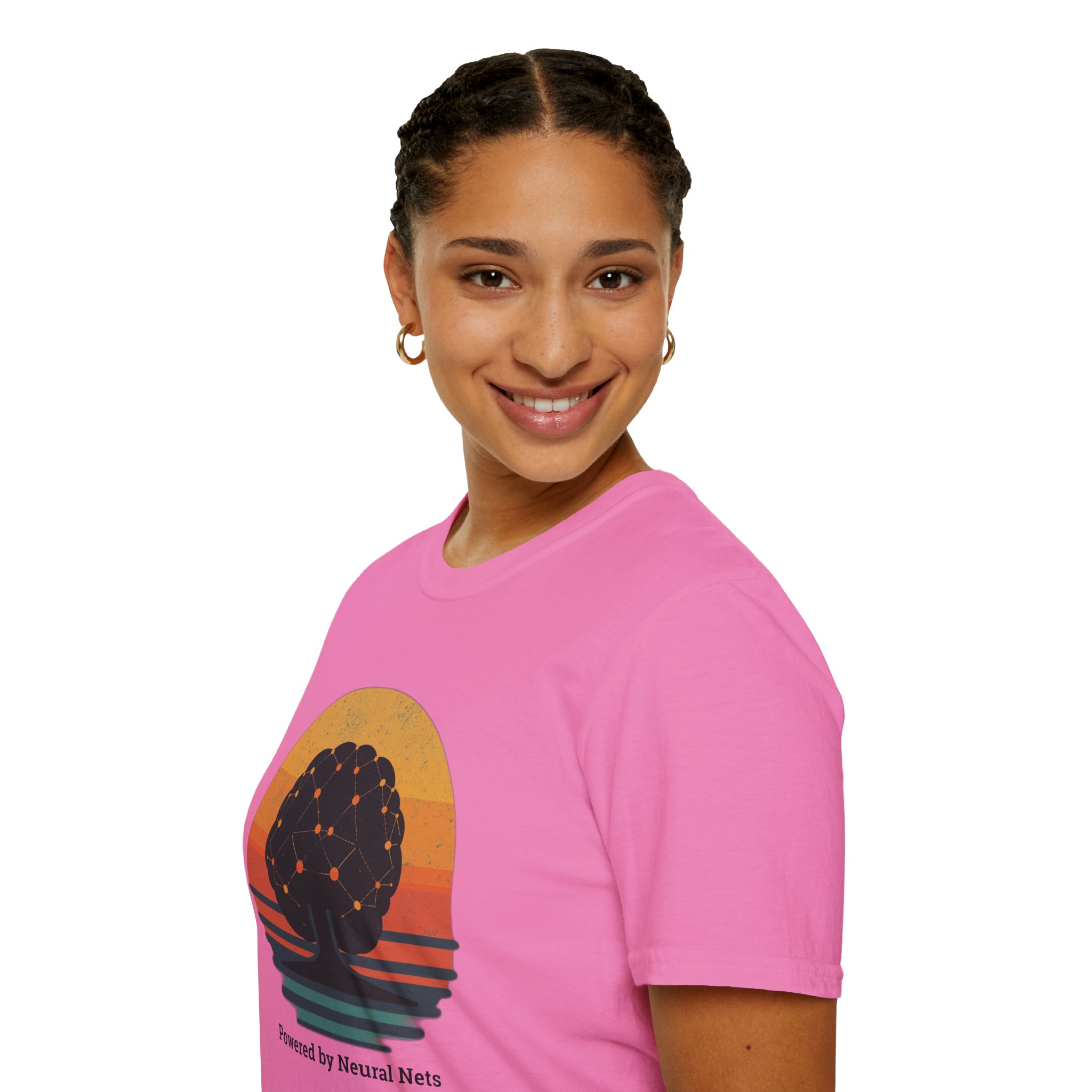 Powered by Neural Nets Retro Sunset Neural Network Tree AI T-Shirt - Image 131