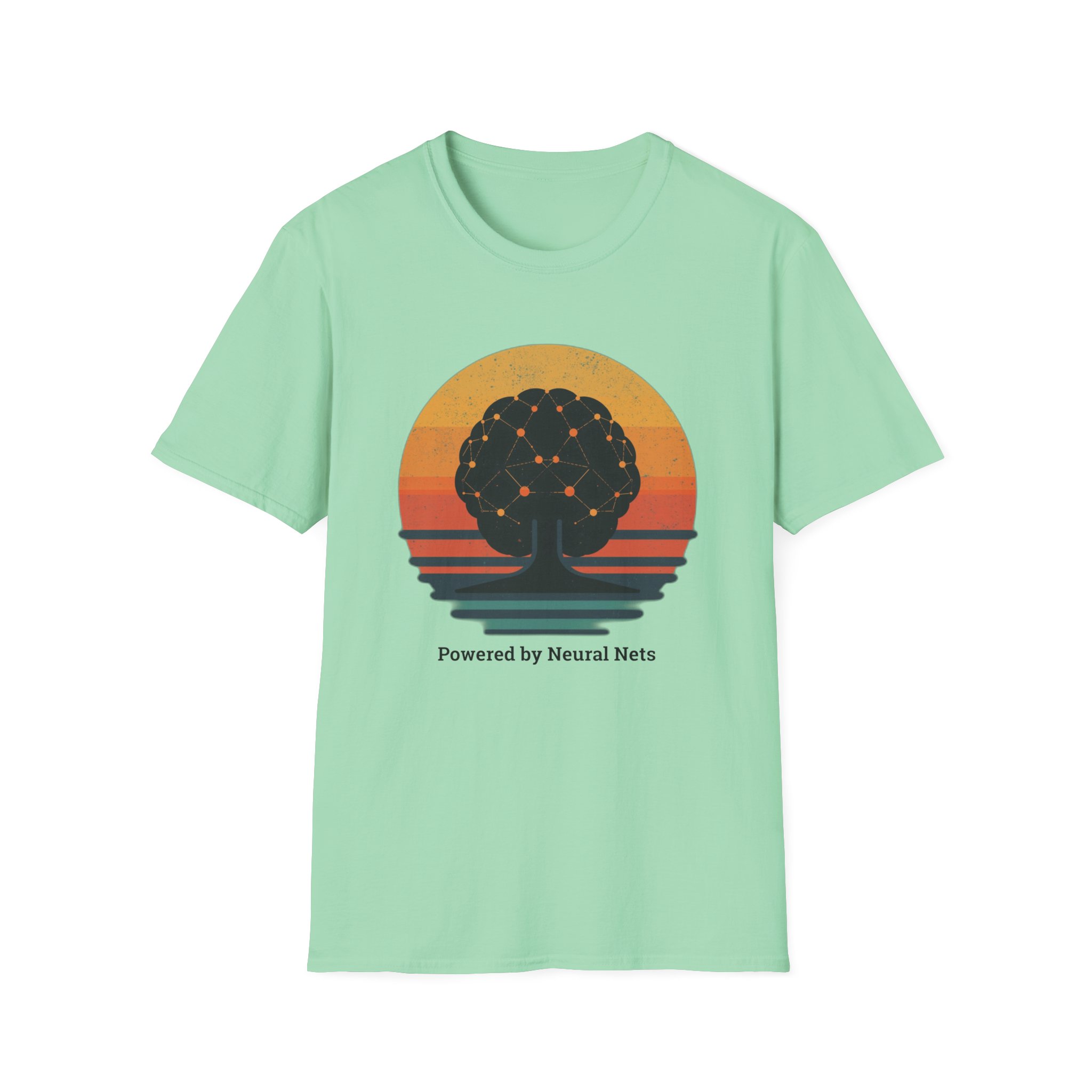 Powered by Neural Nets Retro Sunset Neural Network Tree AI T-Shirt - Image 73