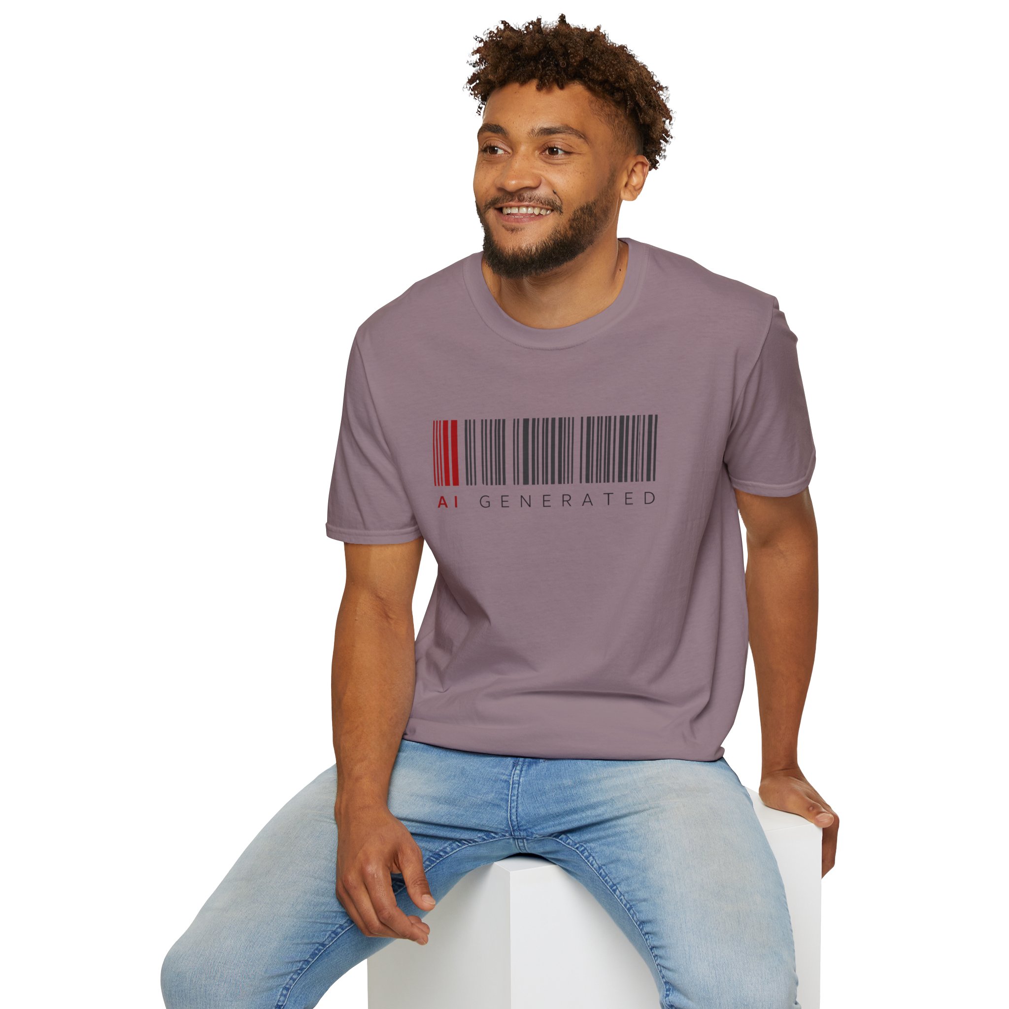 AI Generated Barcode Dark Minimalist Generative Art Graphic T-Shirt - Image 153