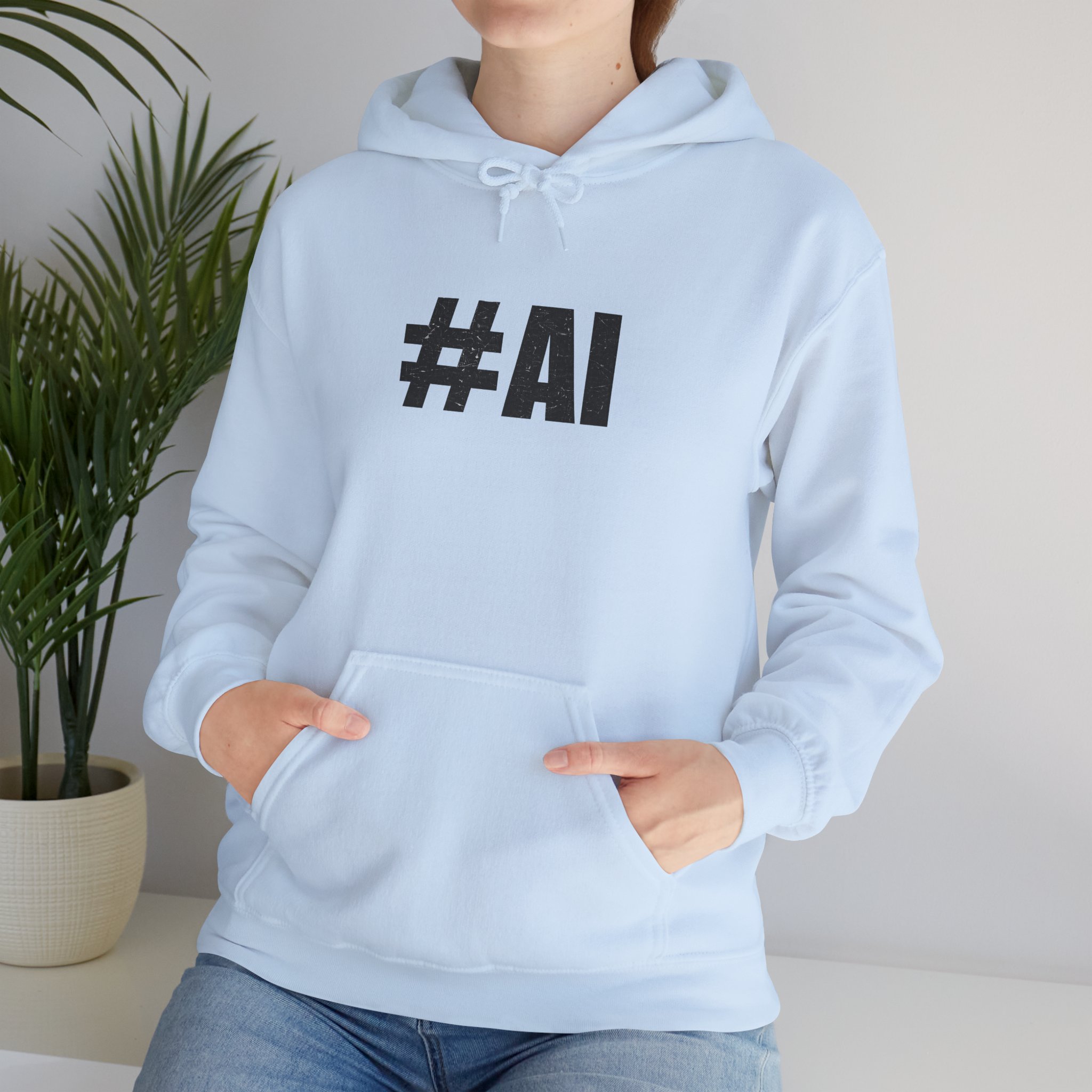 #AI Distressed Dark Minimalist Artificial Intelligence Pullover Hoodie - Image 71