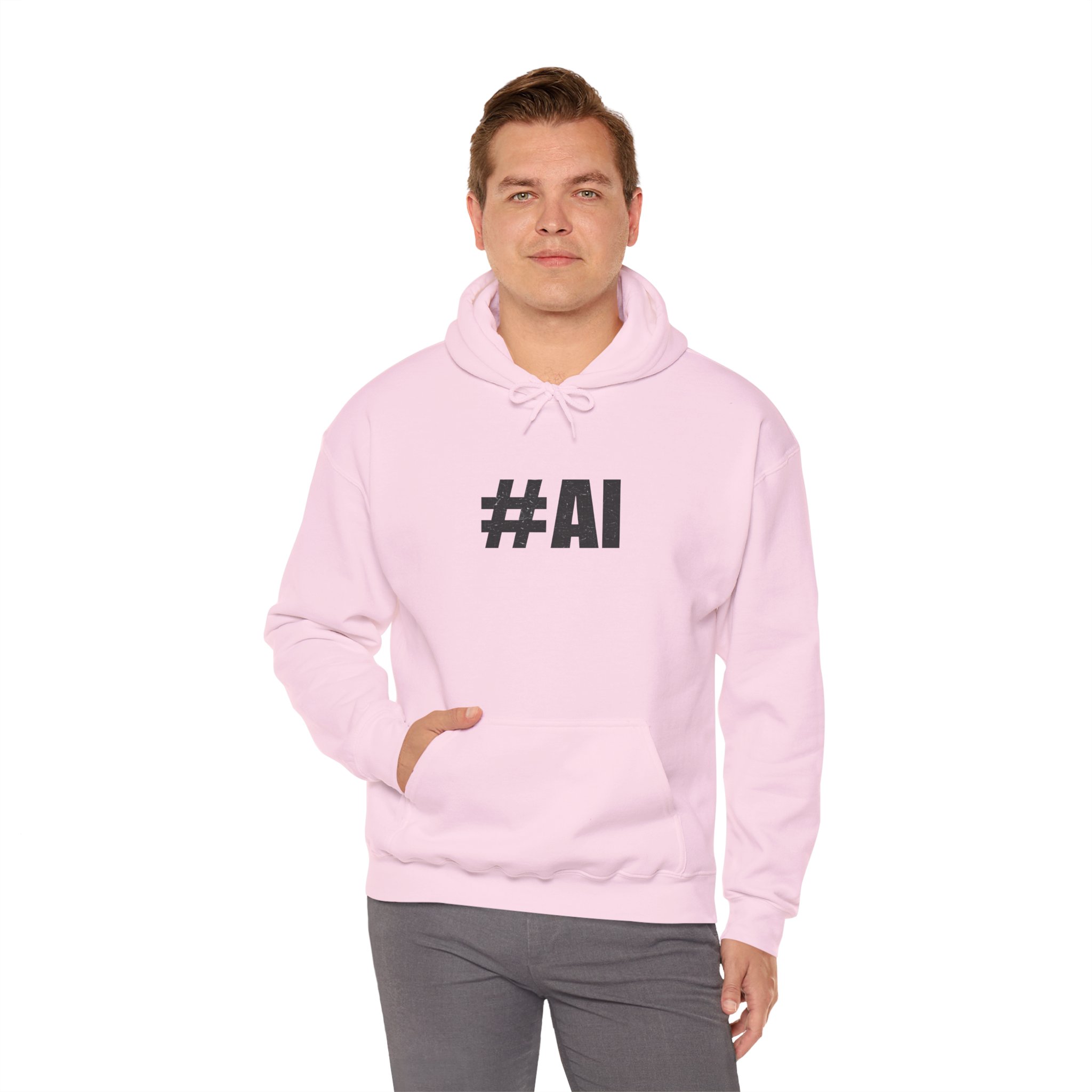 #AI Distressed Dark Minimalist Artificial Intelligence Pullover Hoodie - Image 105