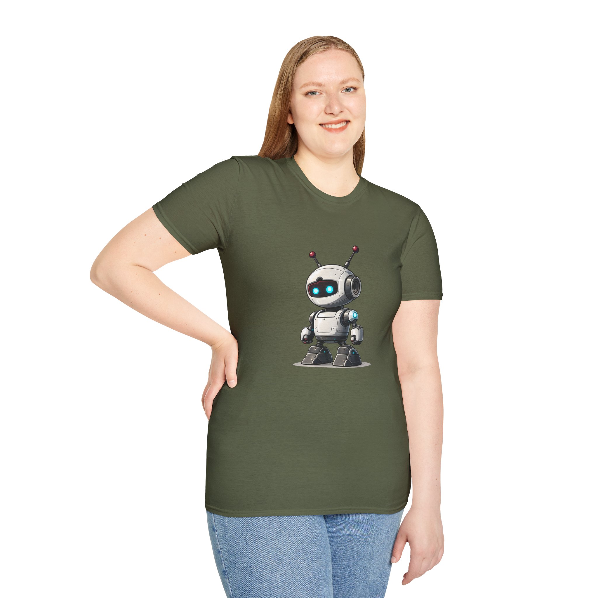 Cute Robot Glowing Eyes – Funny AI Tech Mascot Graphic T-Shirt - Image 82