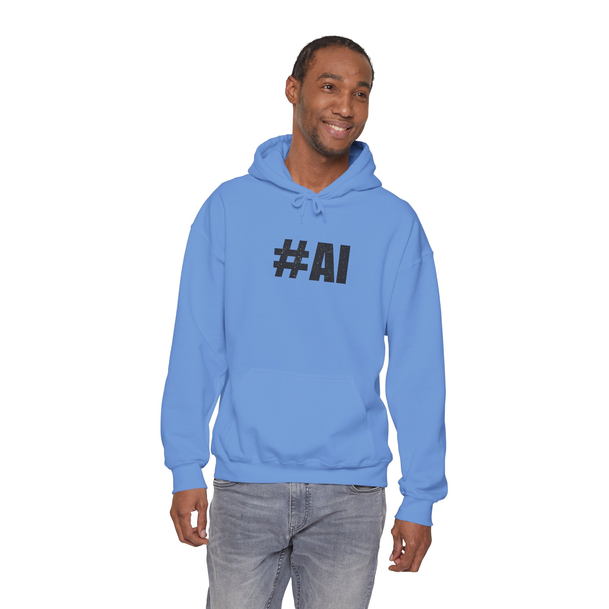 #AI Distressed Dark Minimalist Artificial Intelligence Pullover Hoodie - Image 82