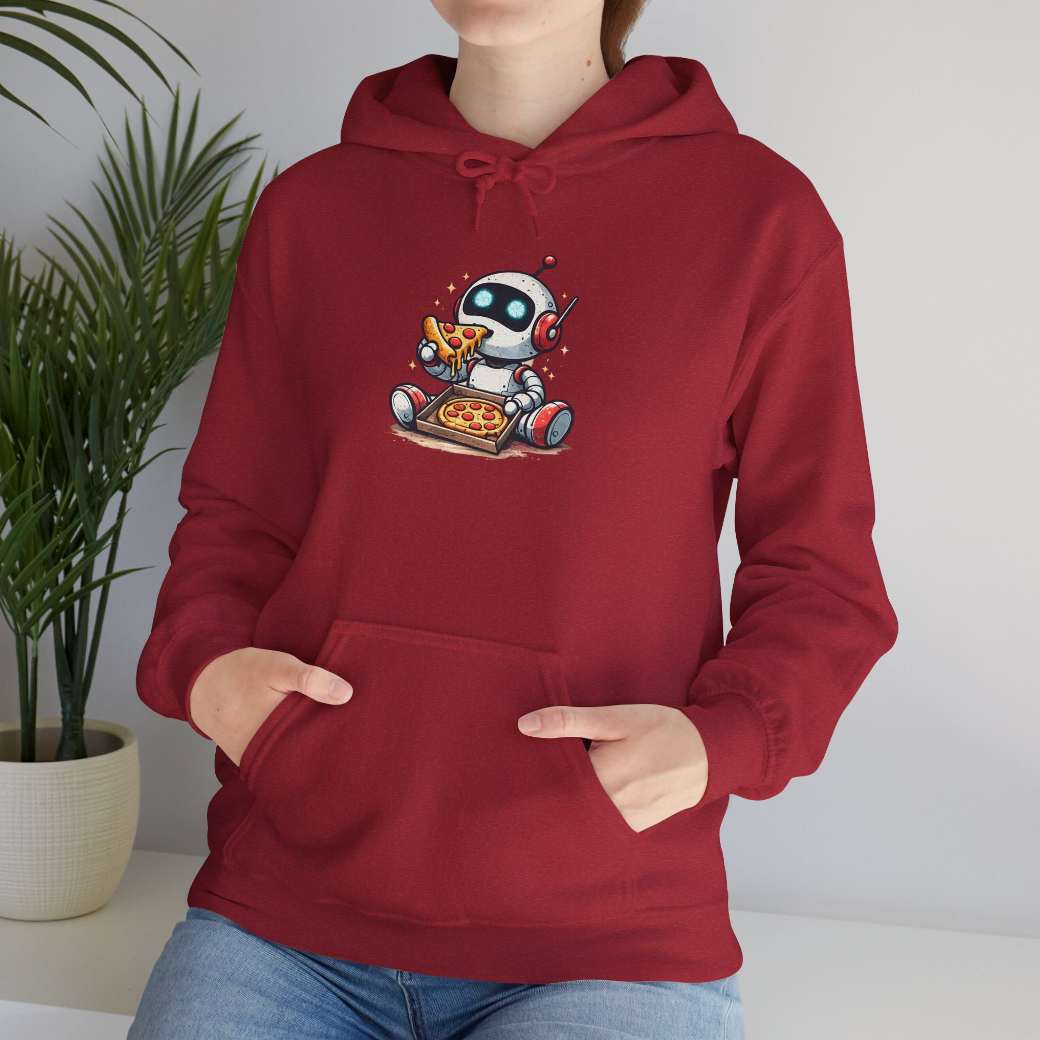 Robot Eating Pizza – Cute AI Tech Humor Graphic Pullover Hoodie - Image 167