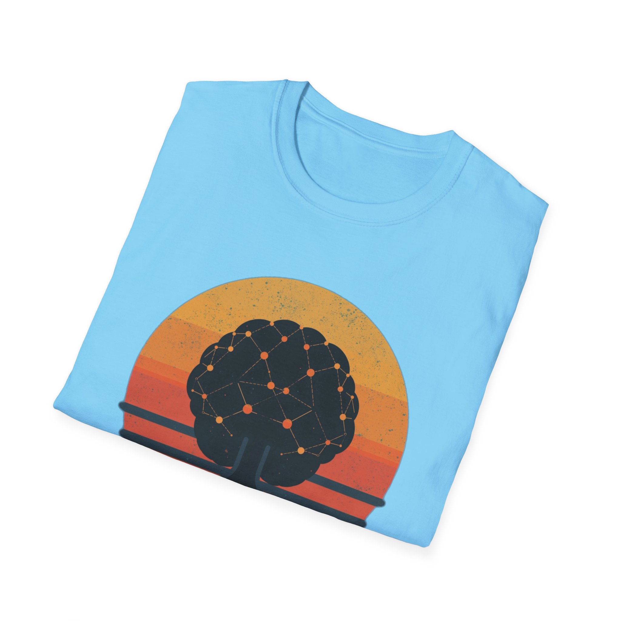 Powered by Neural Nets Retro Sunset Neural Network Tree AI T-Shirt - Image 85