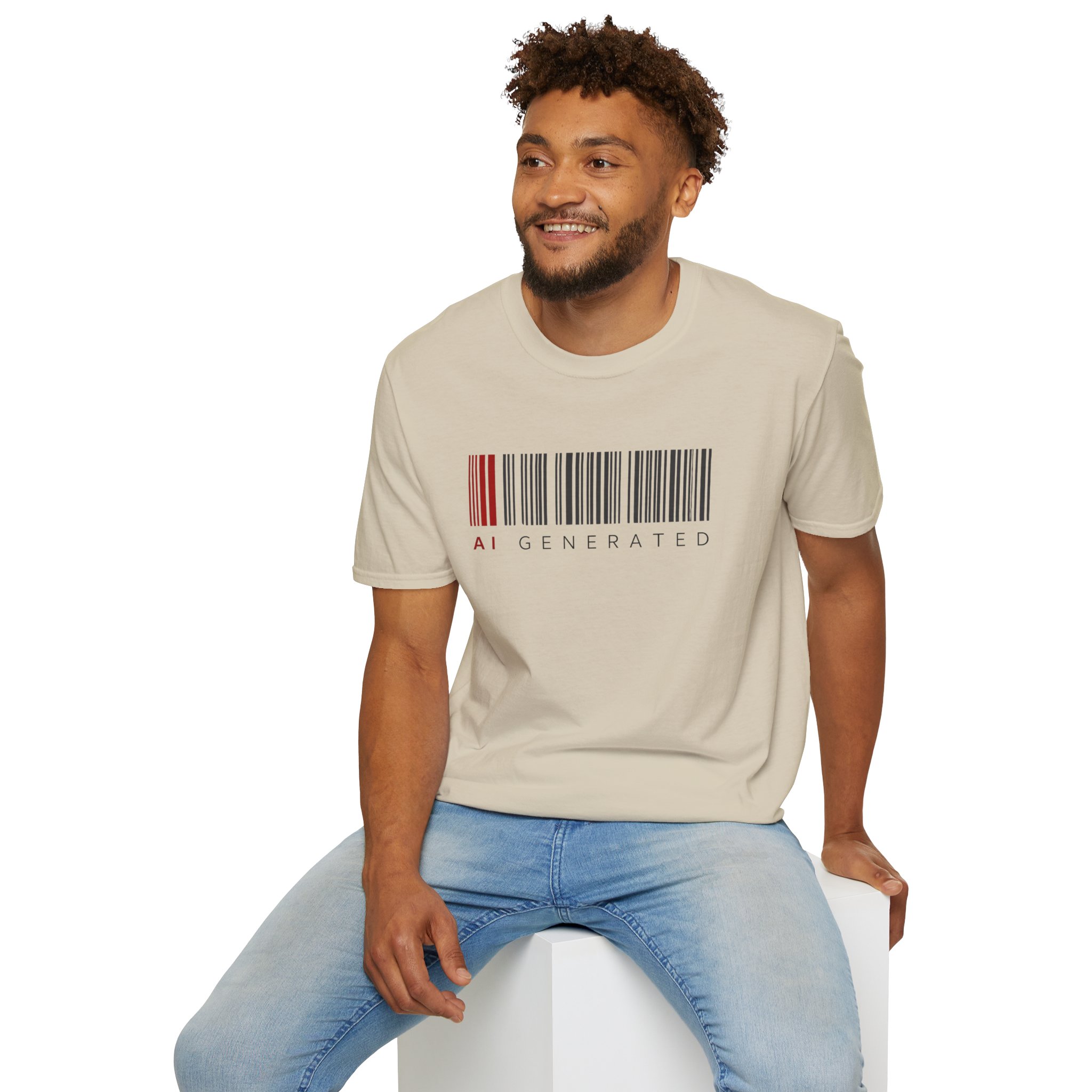 AI Generated Barcode Dark Minimalist Generative Art Graphic T-Shirt - Image 43