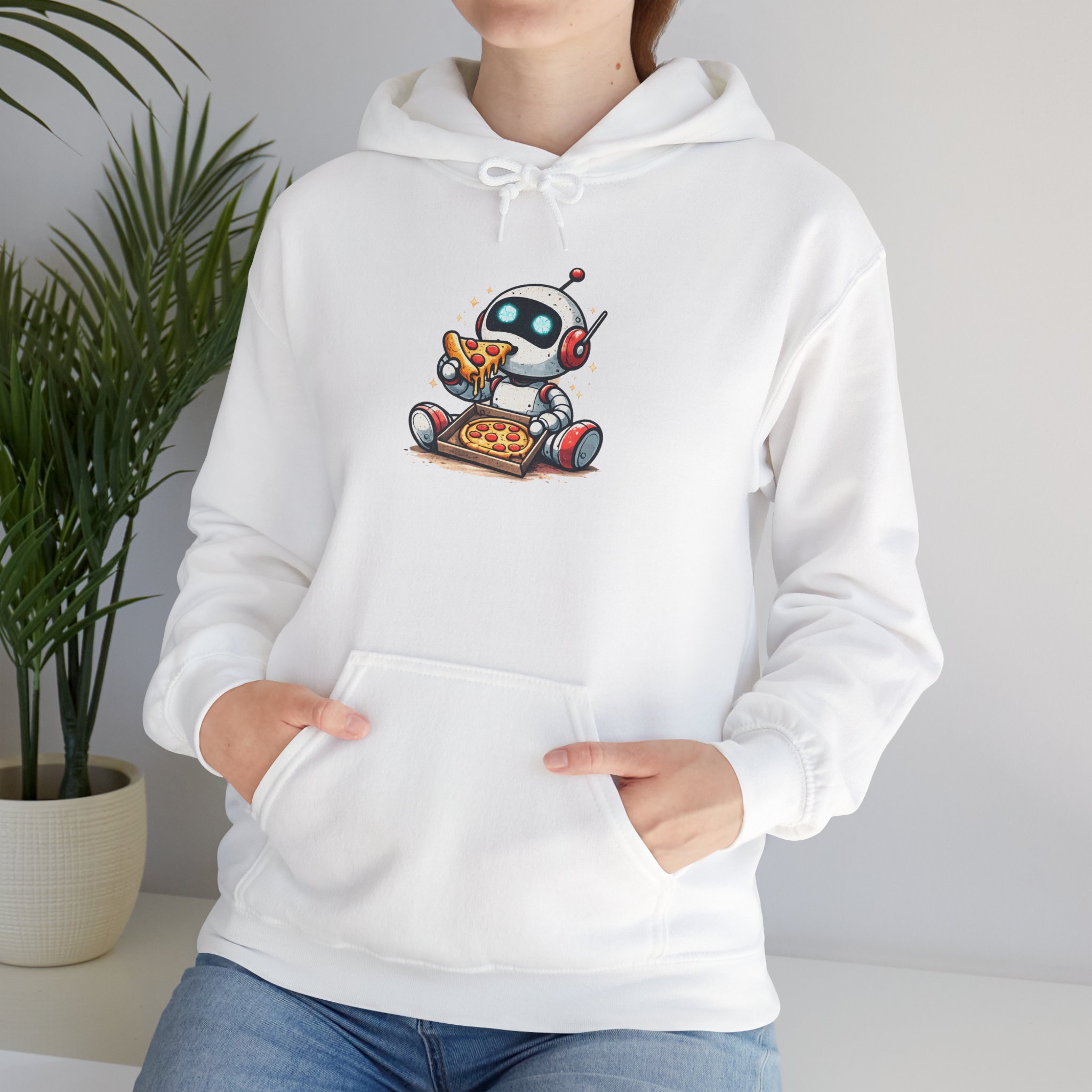 Robot Eating Pizza – Cute AI Tech Humor Graphic Pullover Hoodie - Image 13