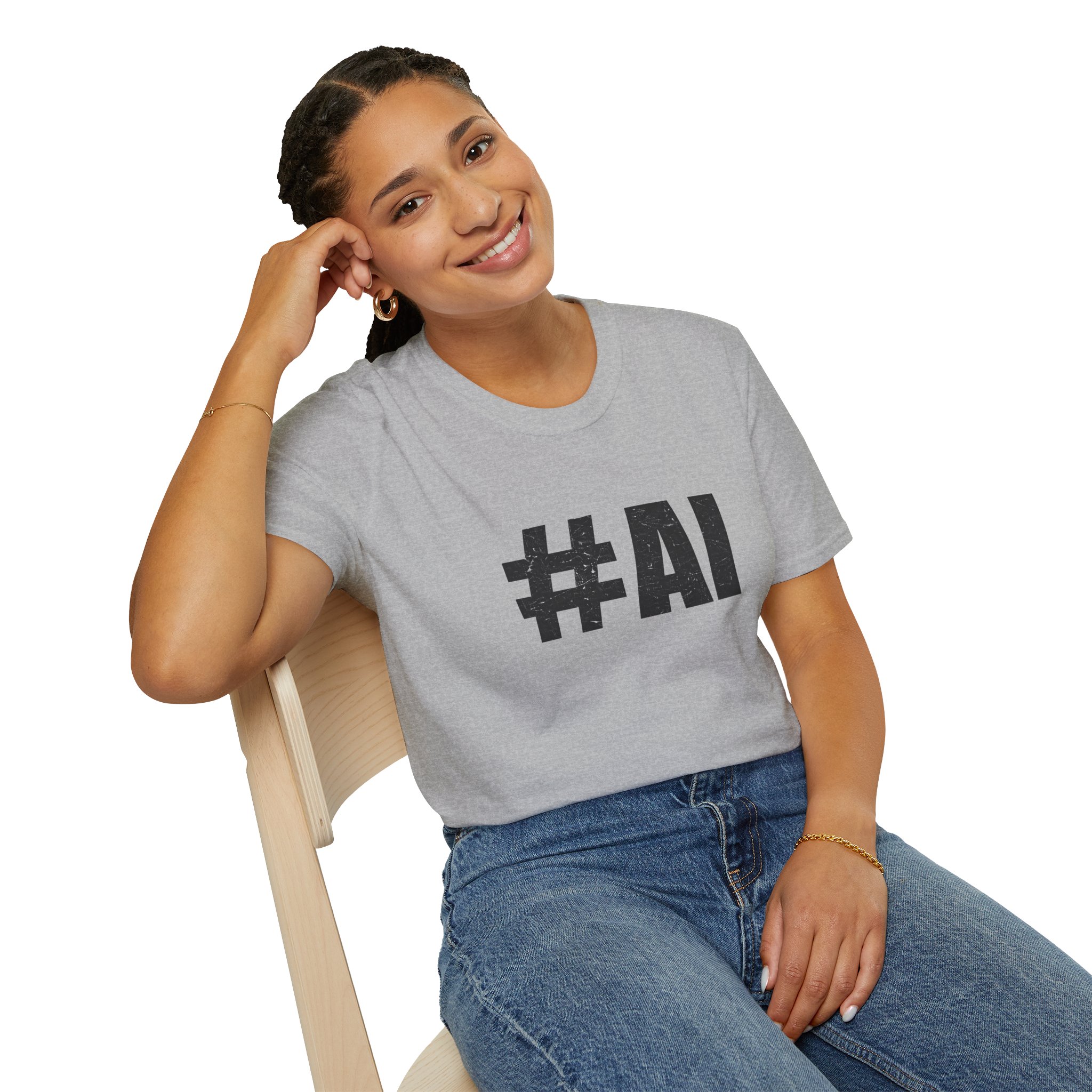 #AI Distressed Dark Minimalist Artificial Intelligence Graphic T-Shirt - Image 8