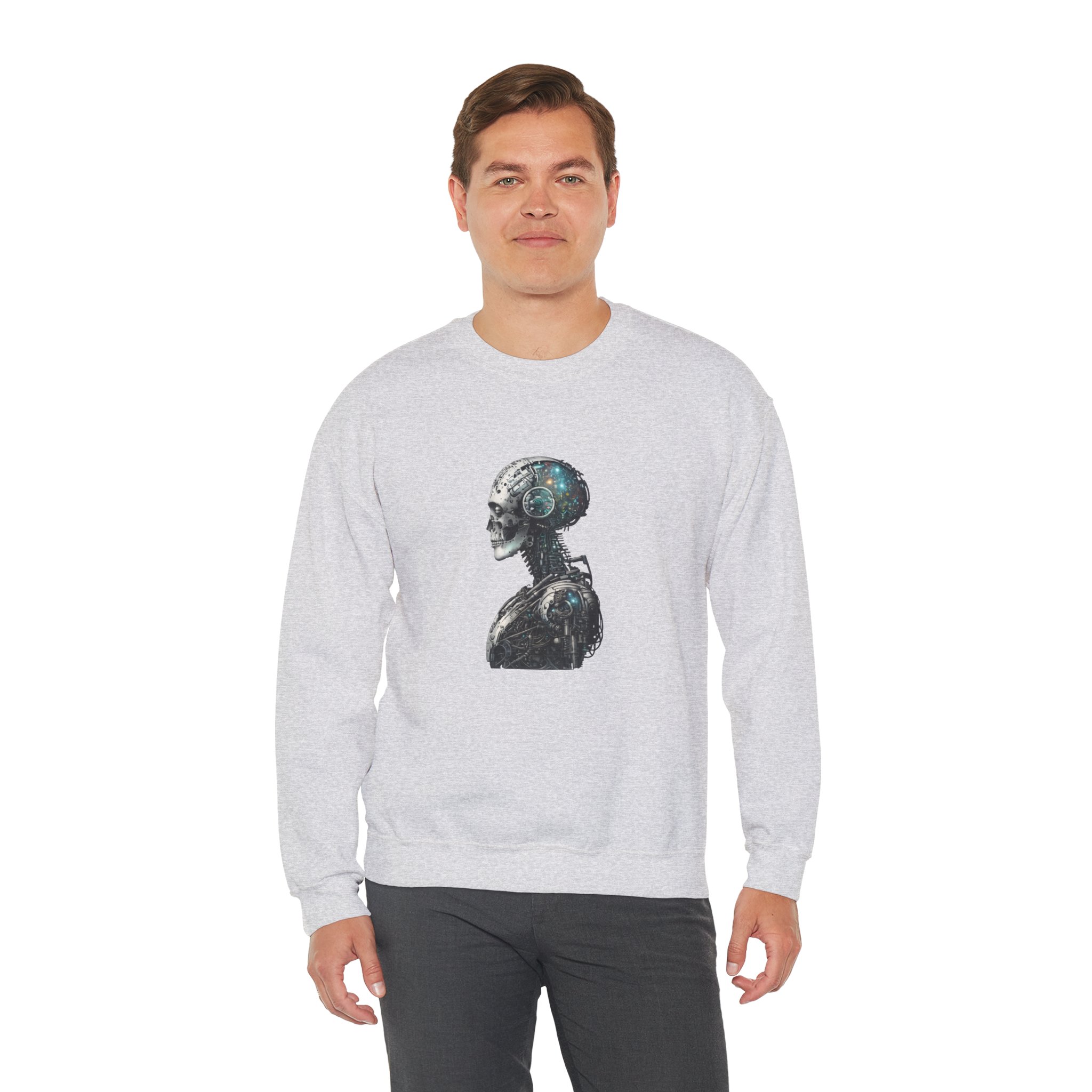 Cosmic Cyber Skull – Dark Cyberpunk Biomechanical Crewneck Sweatshirt - Image 24