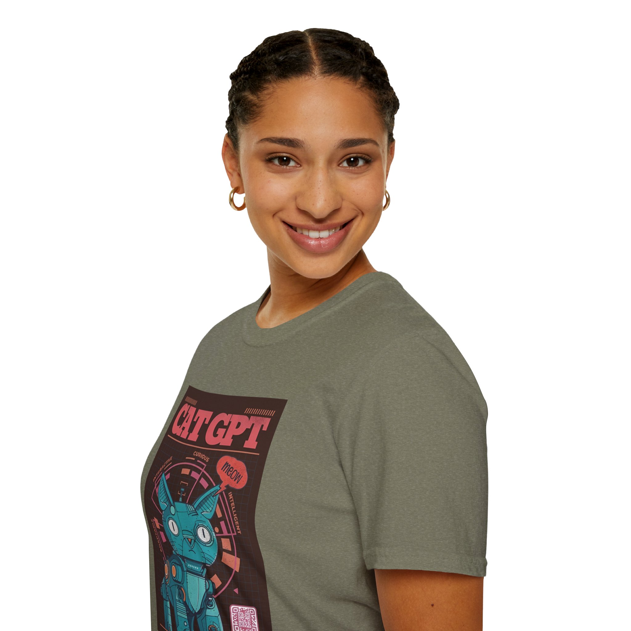 Robot Cat AI Tee | Funny Cyberpunk Cat Shirt for Tech Lovers - Image 6