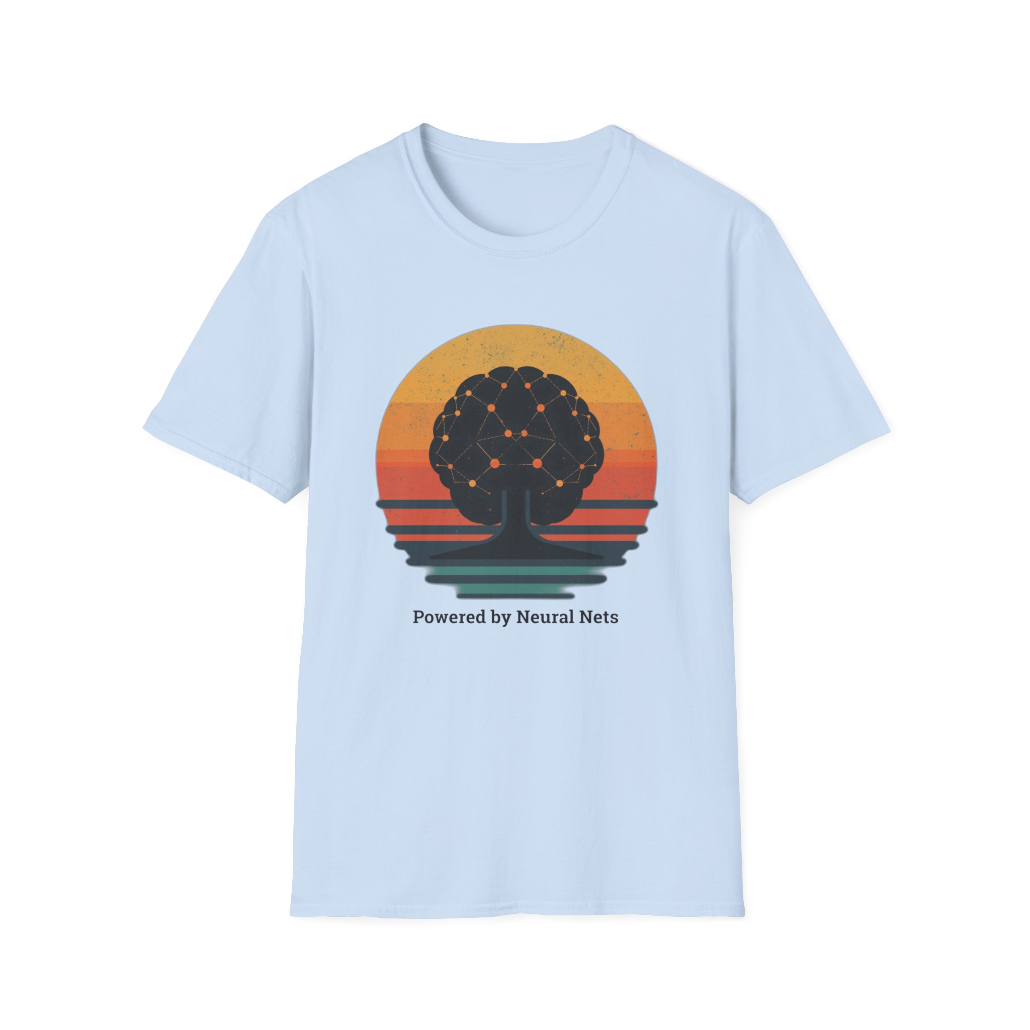 Powered by Neural Nets Retro Sunset Neural Network Tree AI T-Shirt - Image 91