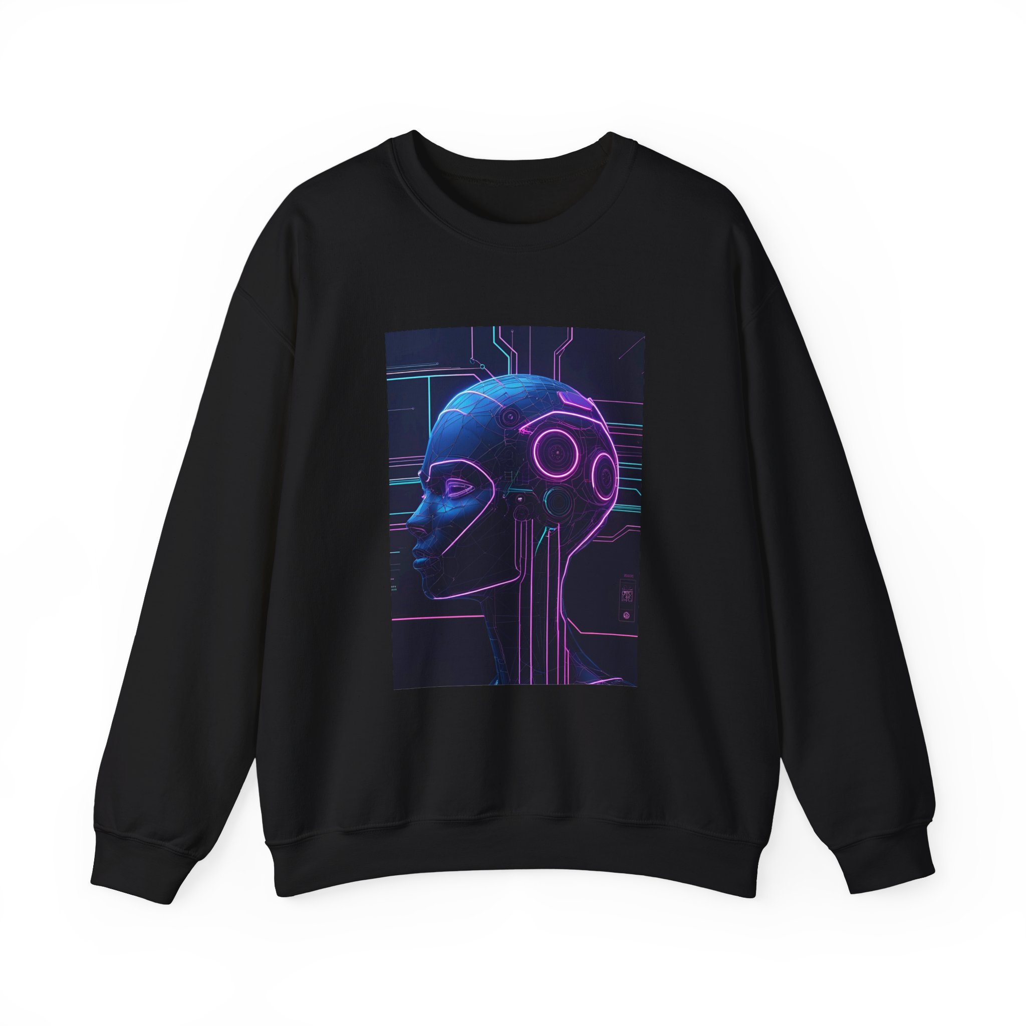 Cyberpunk AI Wireframe Neon Circuit Dark Sci-Fi Crewneck Sweatshirt - Image 29