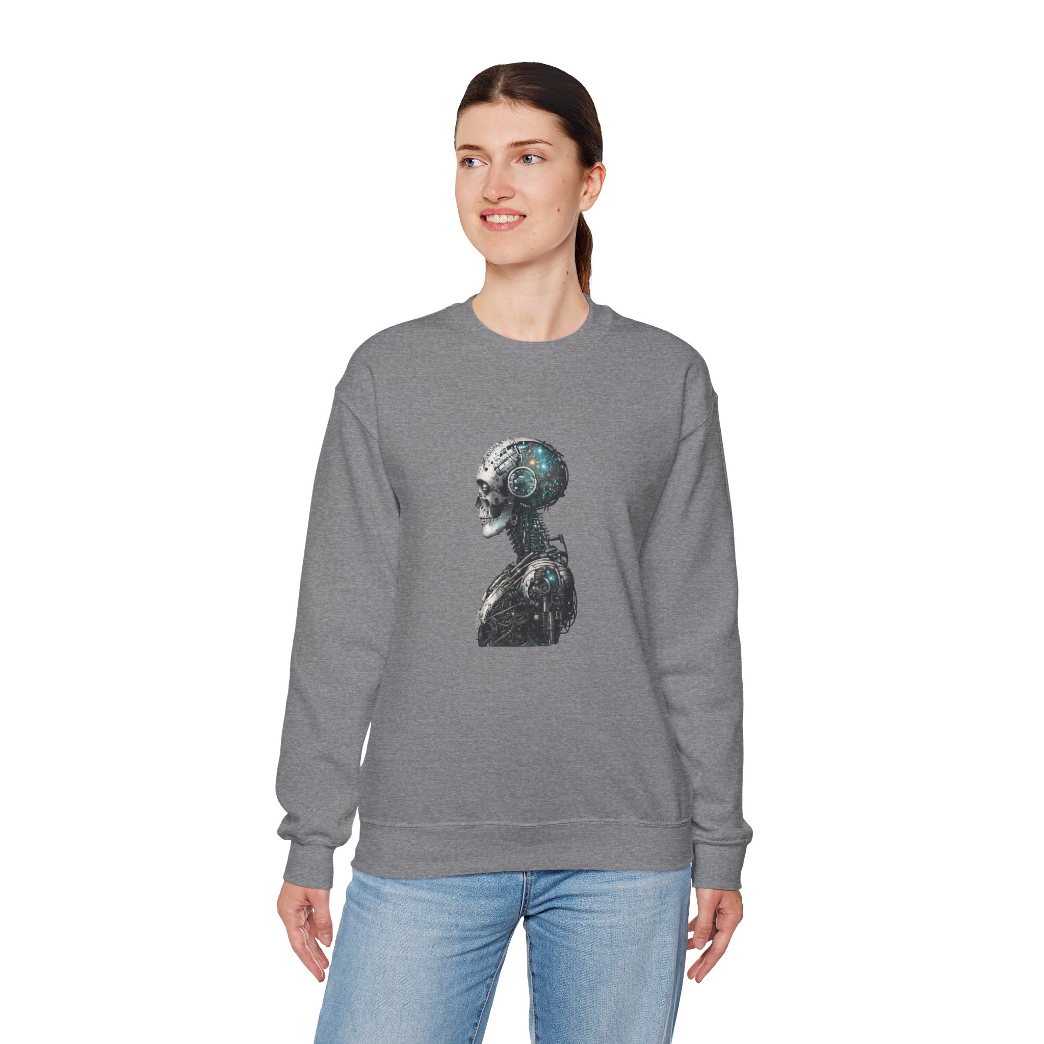 Cosmic Cyber Skull – Dark Cyberpunk Biomechanical Crewneck Sweatshirt - Image 61
