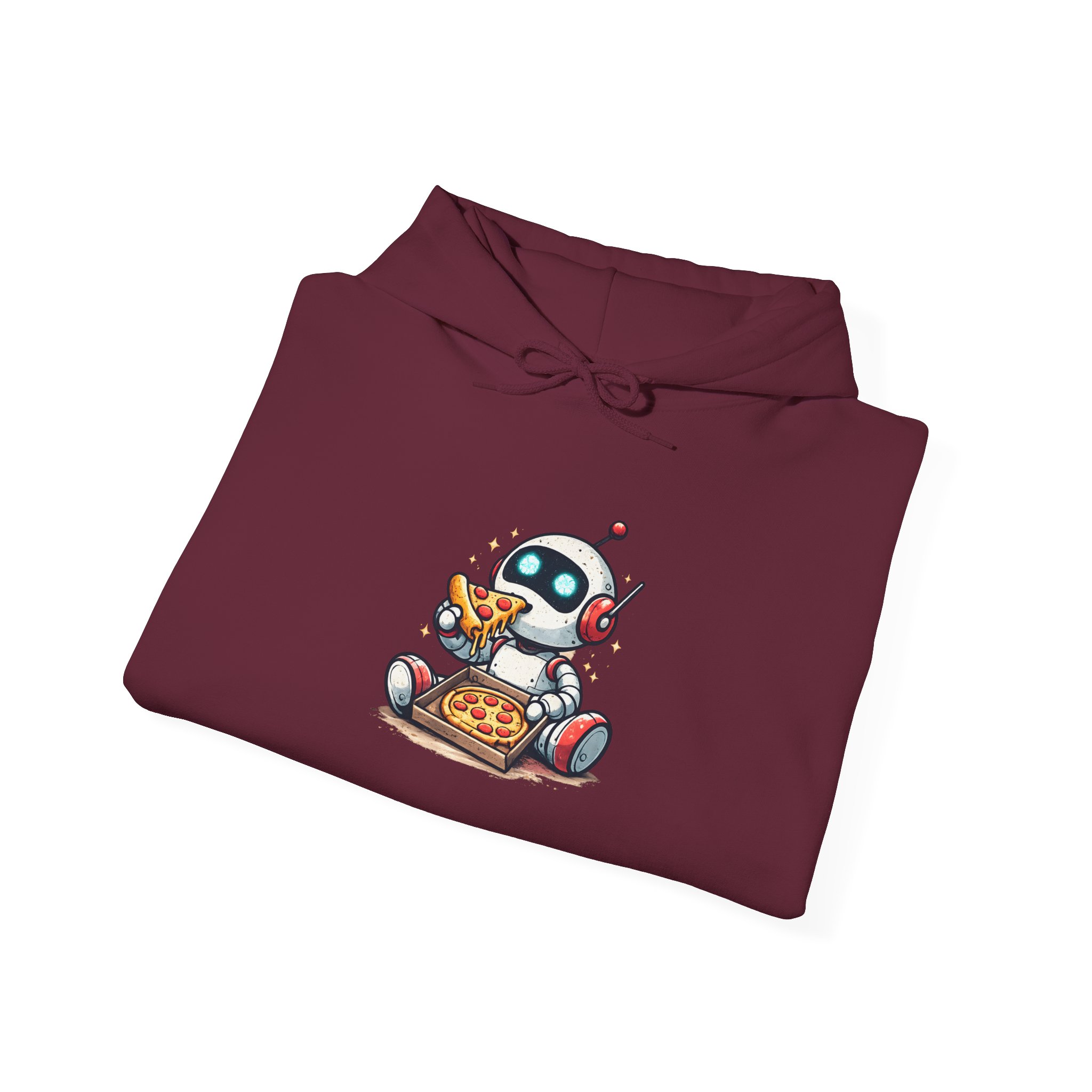 Robot Eating Pizza – Cute AI Tech Humor Graphic Pullover Hoodie - Image 64