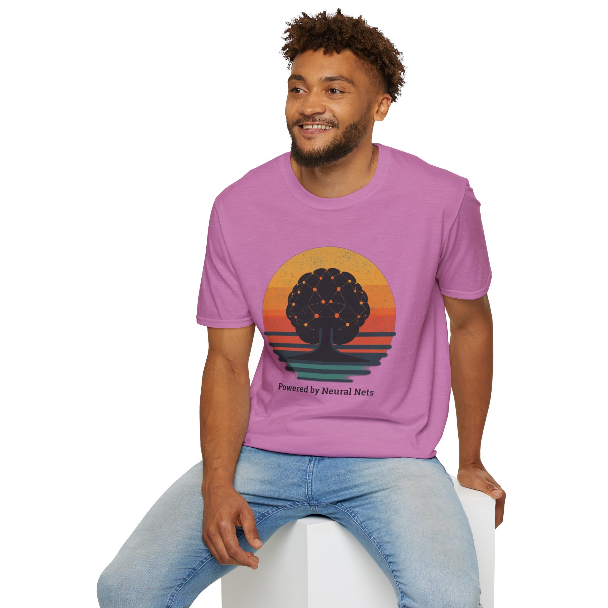 Powered by Neural Nets Retro Sunset Neural Network Tree AI T-Shirt - Image 116