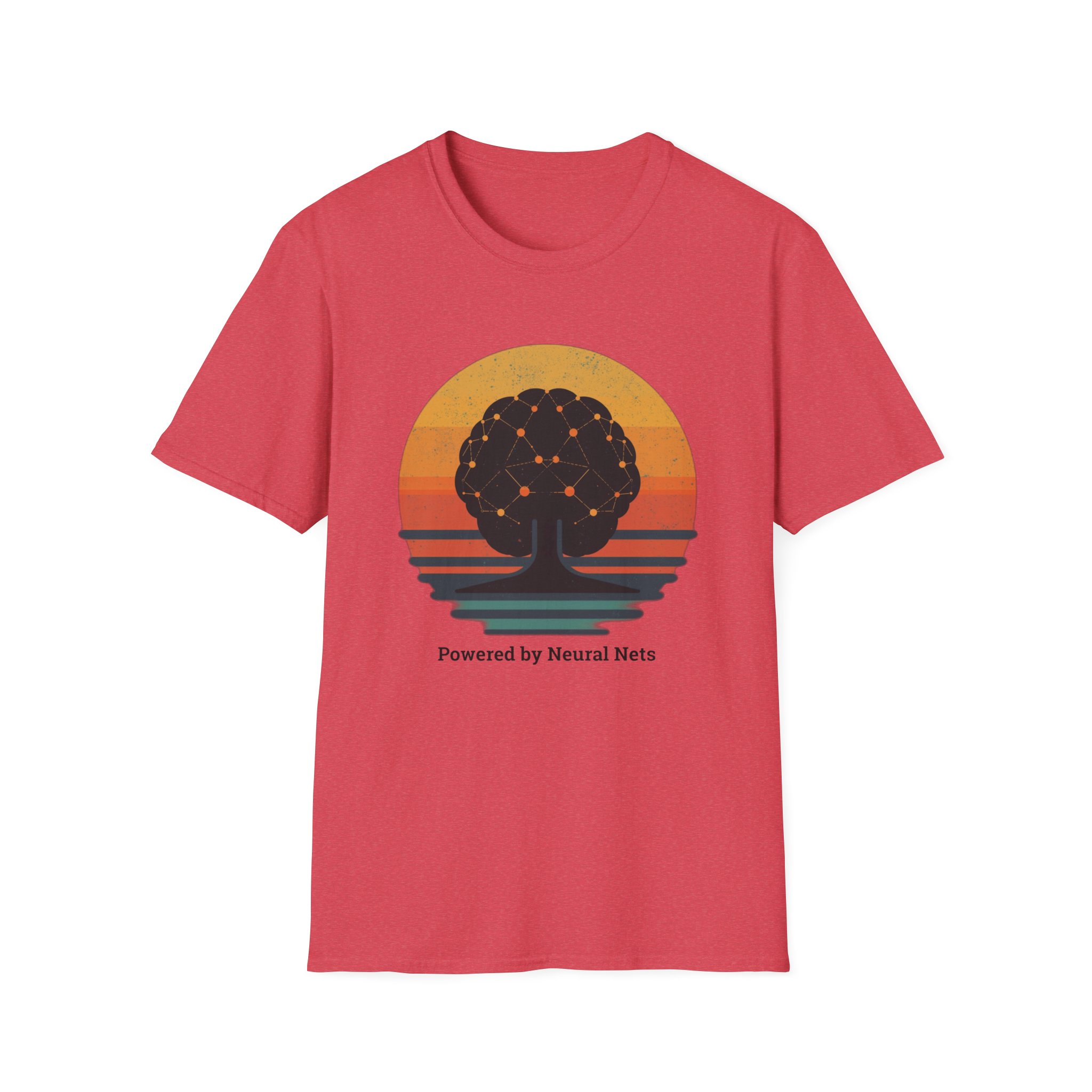 Powered by Neural Nets Retro Sunset Neural Network Tree AI T-Shirt - Image 136