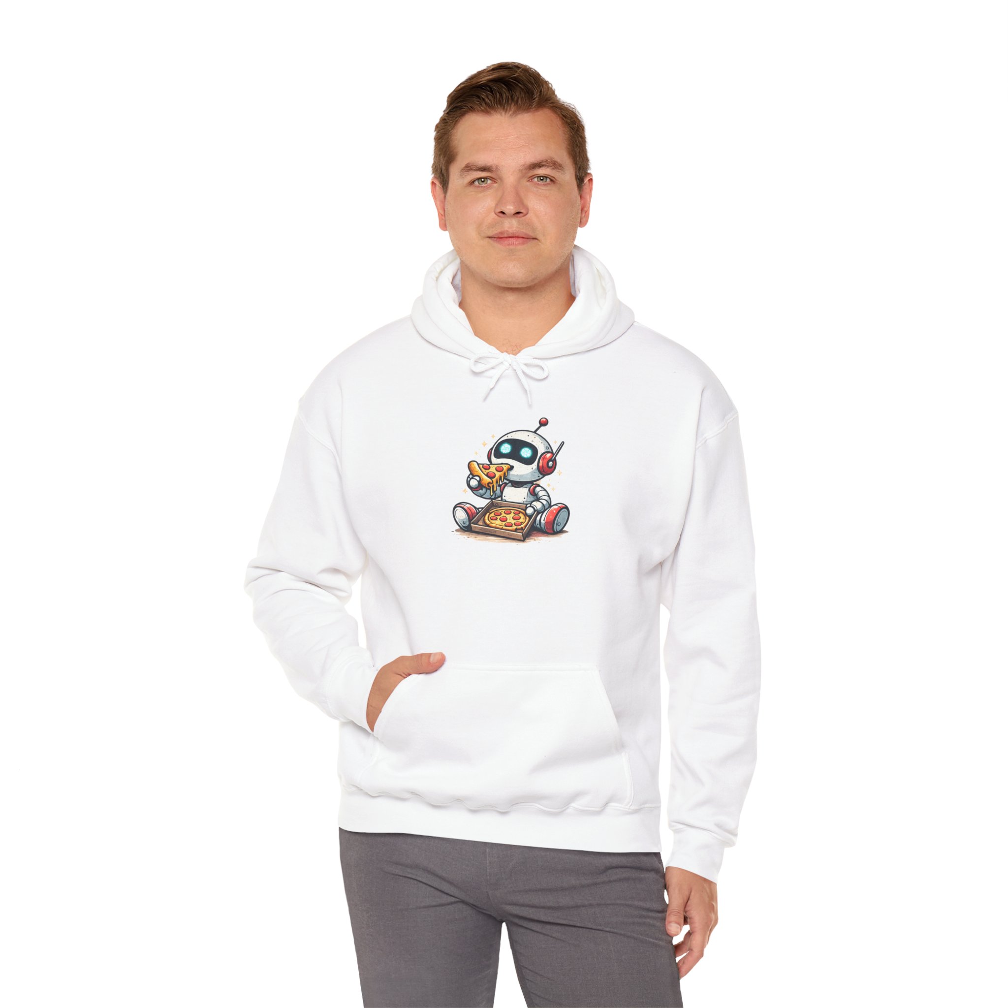 Robot Eating Pizza – Cute AI Tech Humor Graphic Pullover Hoodie - Image 18