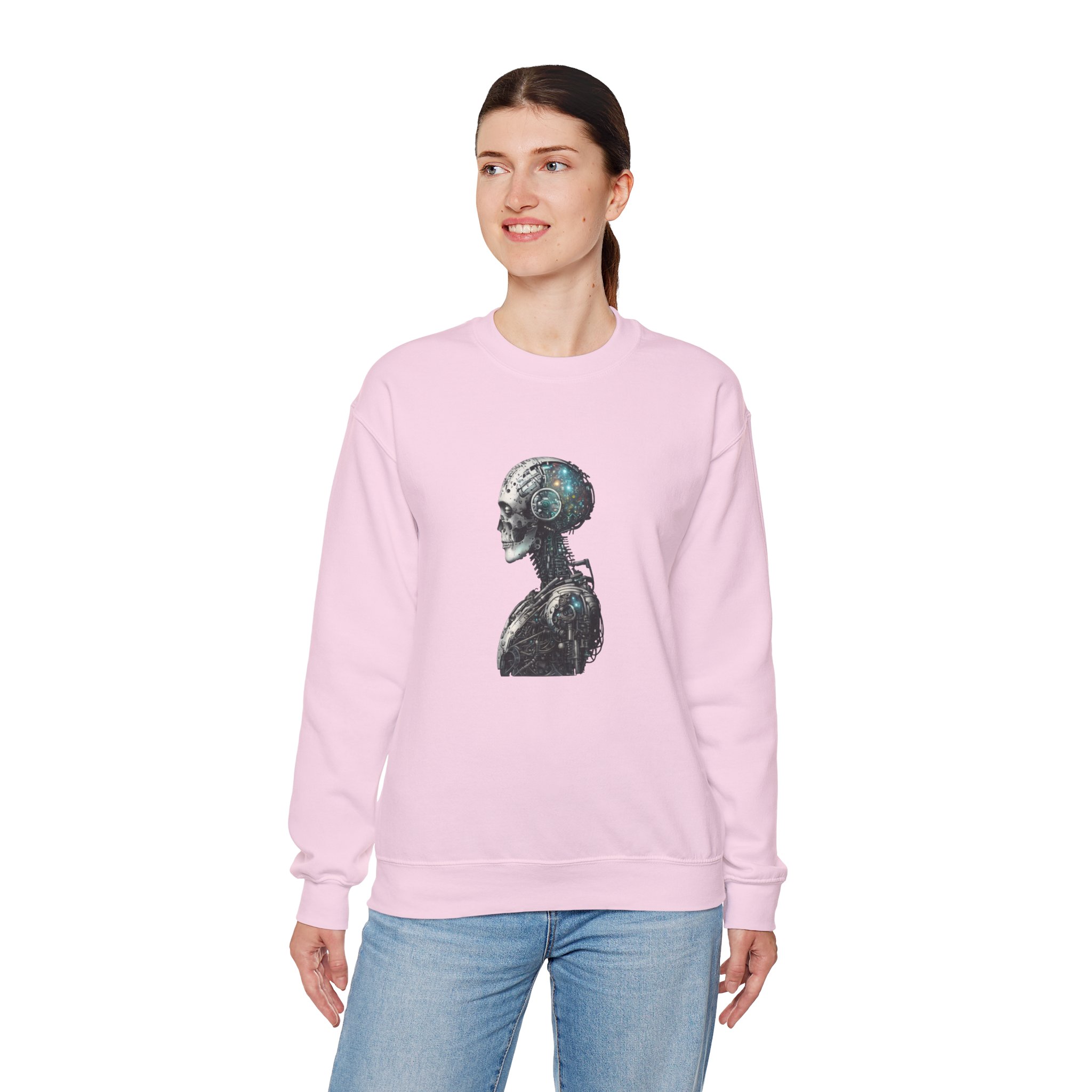 Cosmic Cyber Skull – Dark Cyberpunk Biomechanical Crewneck Sweatshirt - Image 124