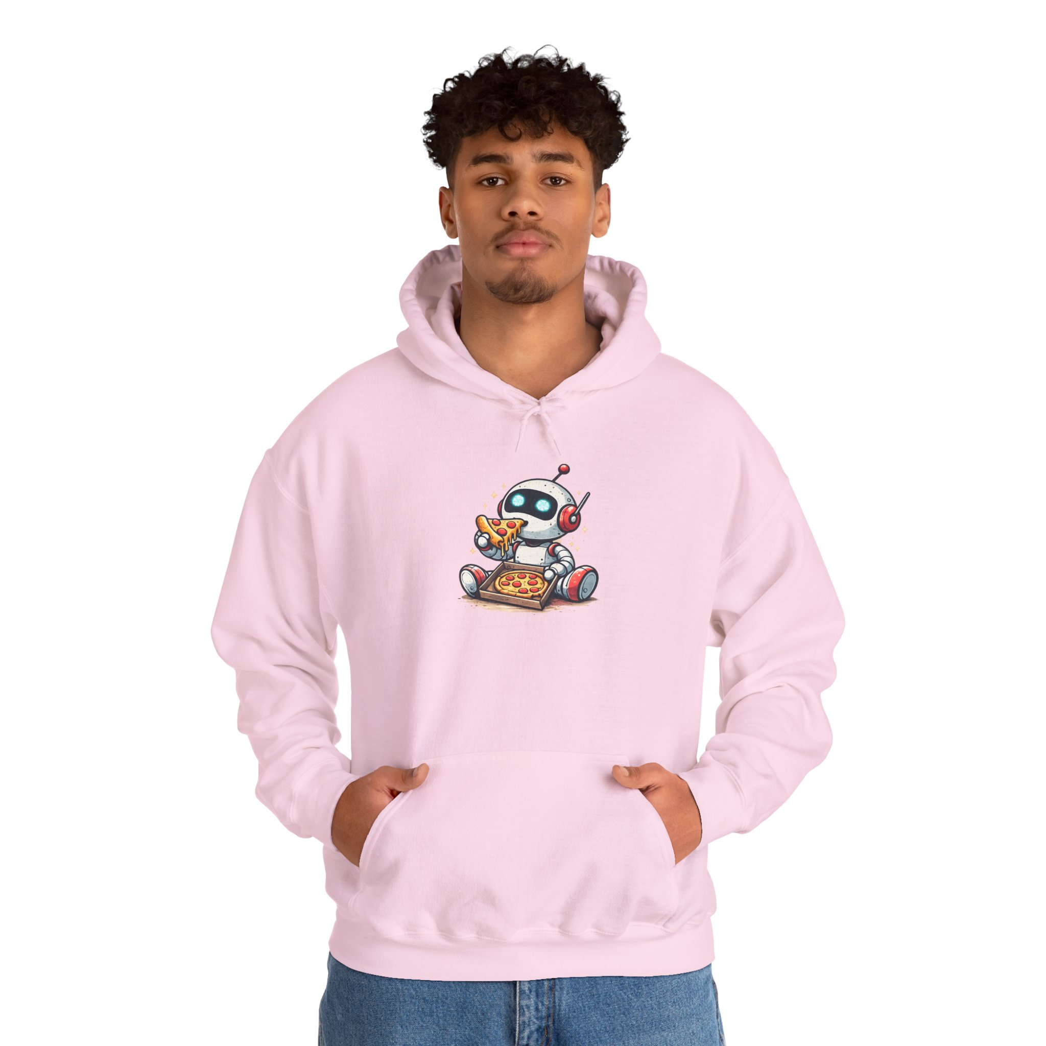 Robot Eating Pizza – Cute AI Tech Humor Graphic Pullover Hoodie - Image 151