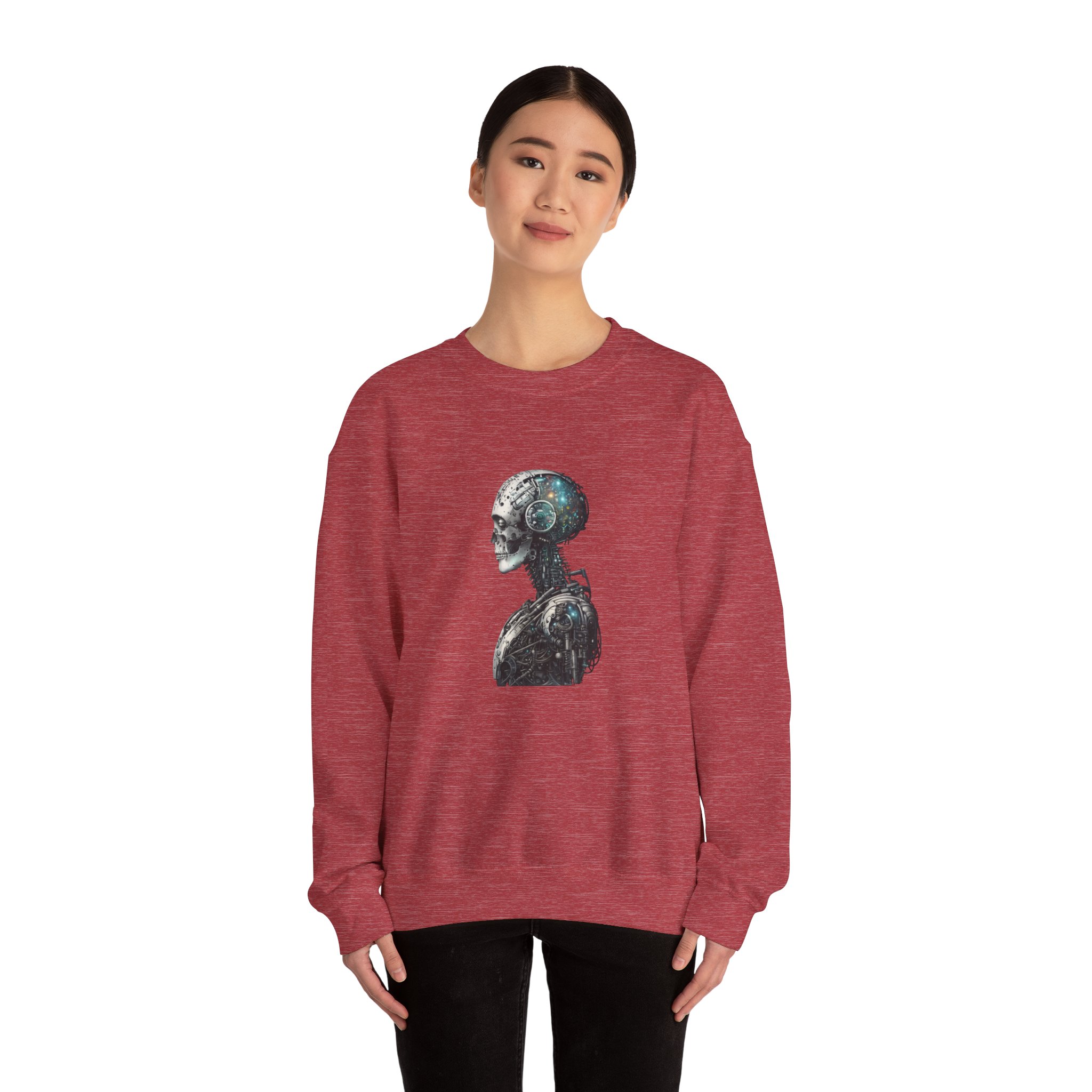 Cosmic Cyber Skull – Dark Cyberpunk Biomechanical Crewneck Sweatshirt - Image 130
