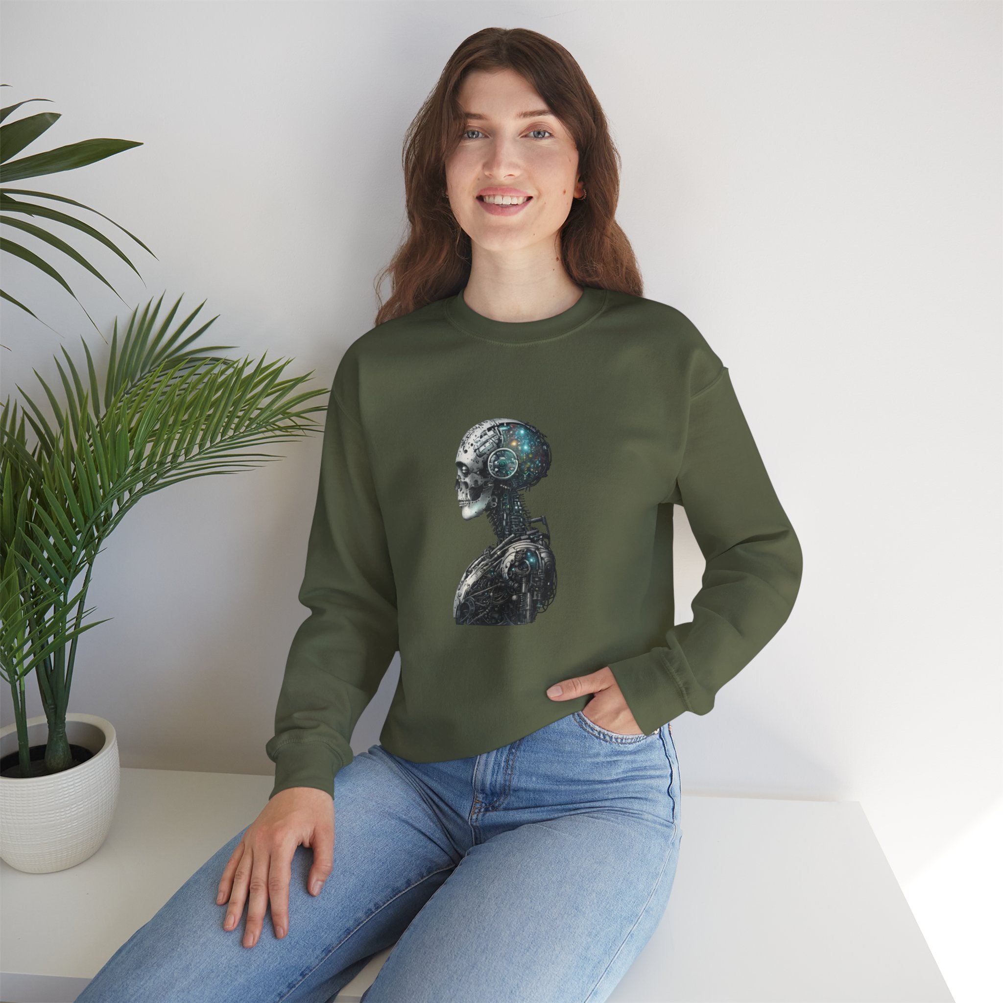 Cosmic Cyber Skull – Dark Cyberpunk Biomechanical Crewneck Sweatshirt - Image 53