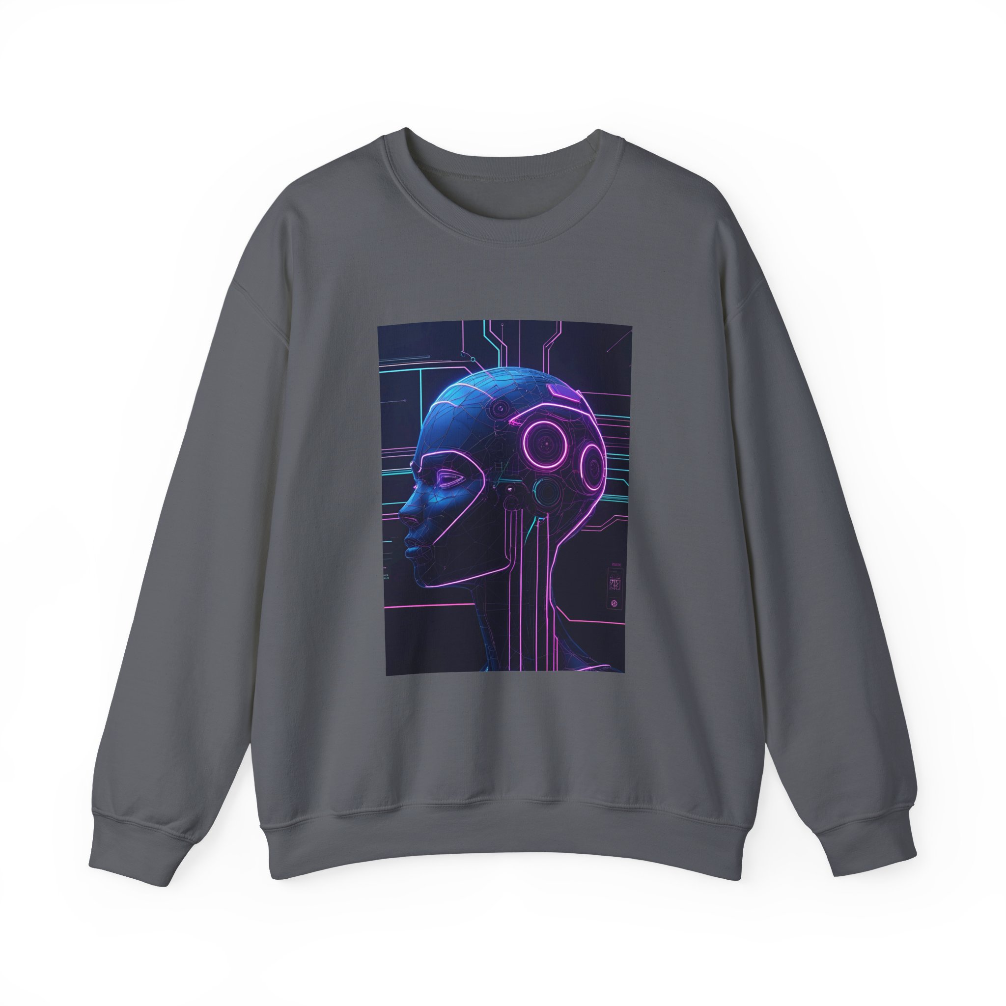 Cyberpunk AI Wireframe Neon Circuit Dark Sci-Fi Crewneck Sweatshirt - Image 43