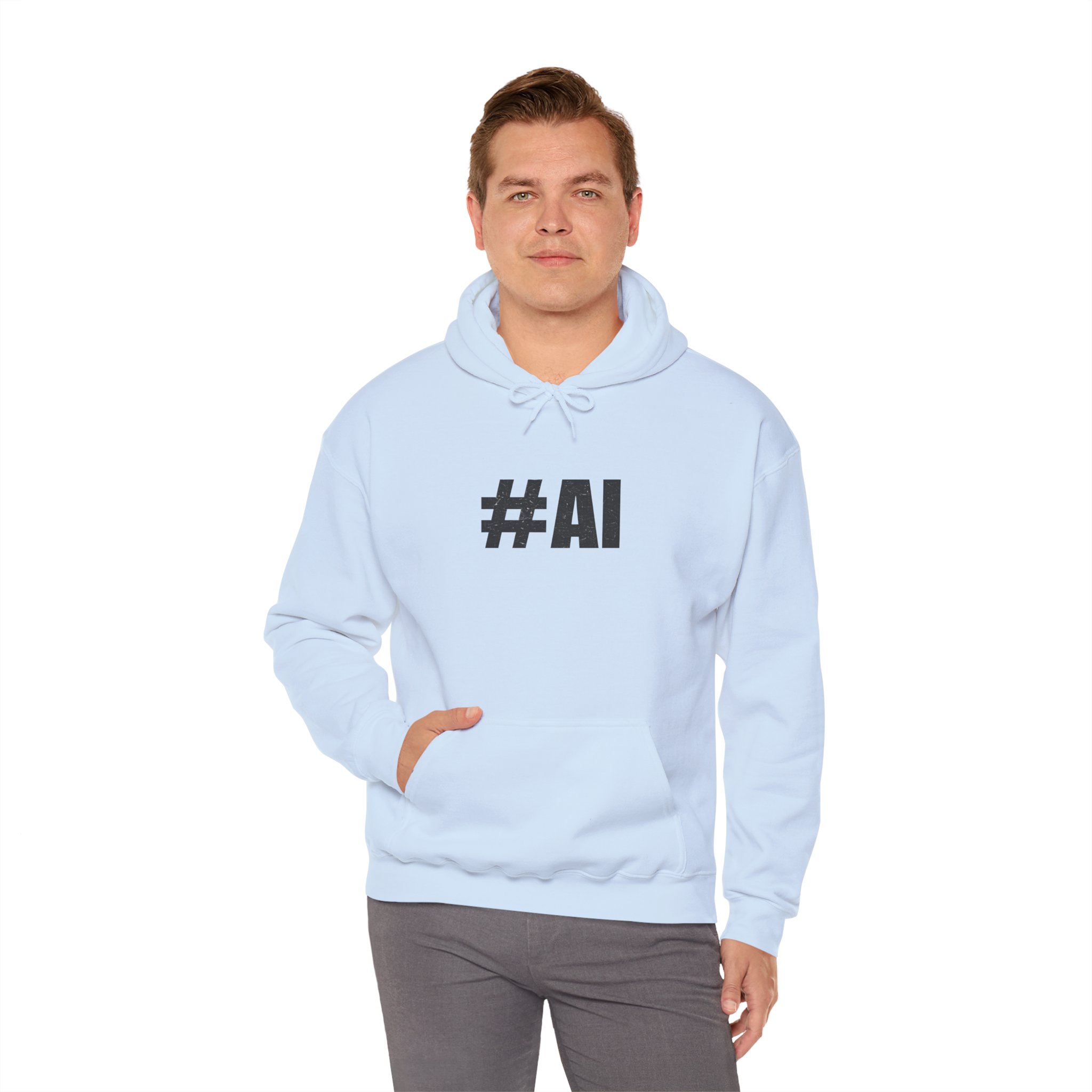 #AI Distressed Dark Minimalist Artificial Intelligence Pullover Hoodie - Image 69
