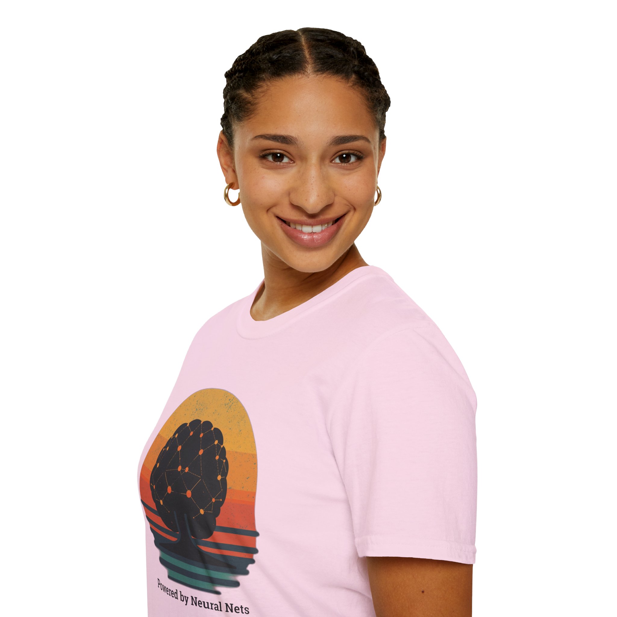 Powered by Neural Nets Retro Sunset Neural Network Tree AI T-Shirt - Image 122