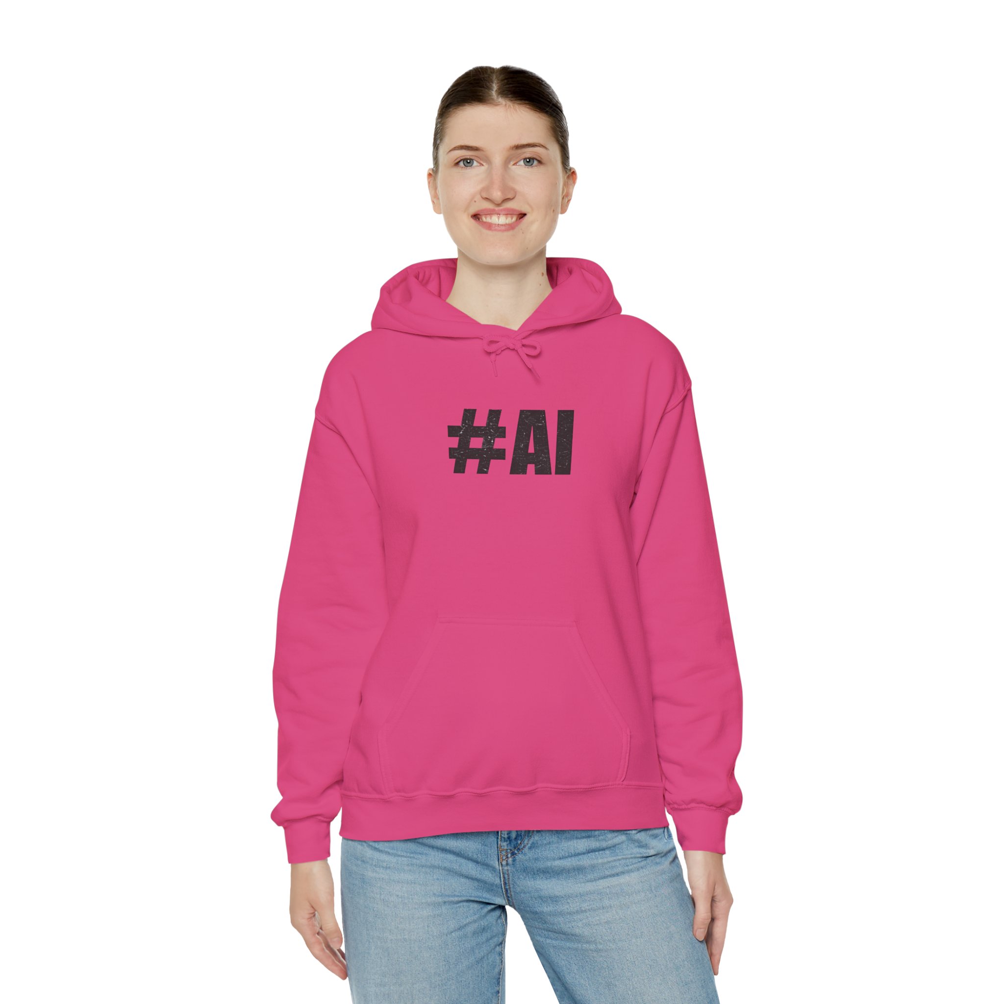 #AI Distressed Dark Minimalist Artificial Intelligence Pullover Hoodie - Image 140