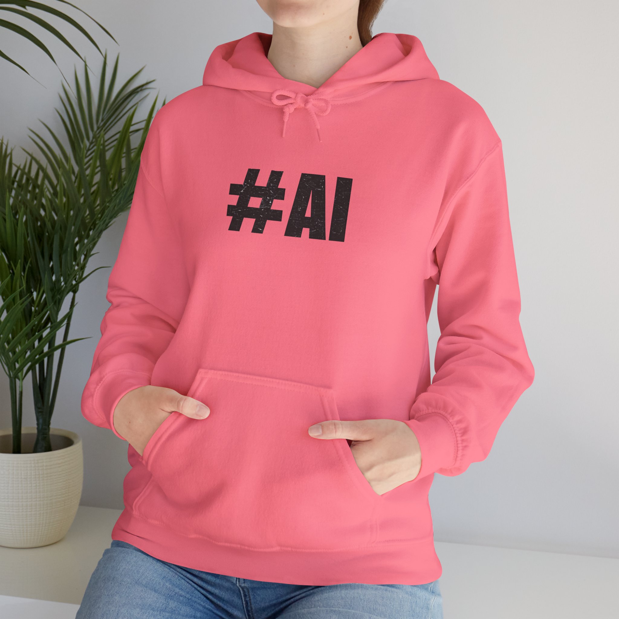 #AI Distressed Dark Minimalist Artificial Intelligence Pullover Hoodie - Image 131