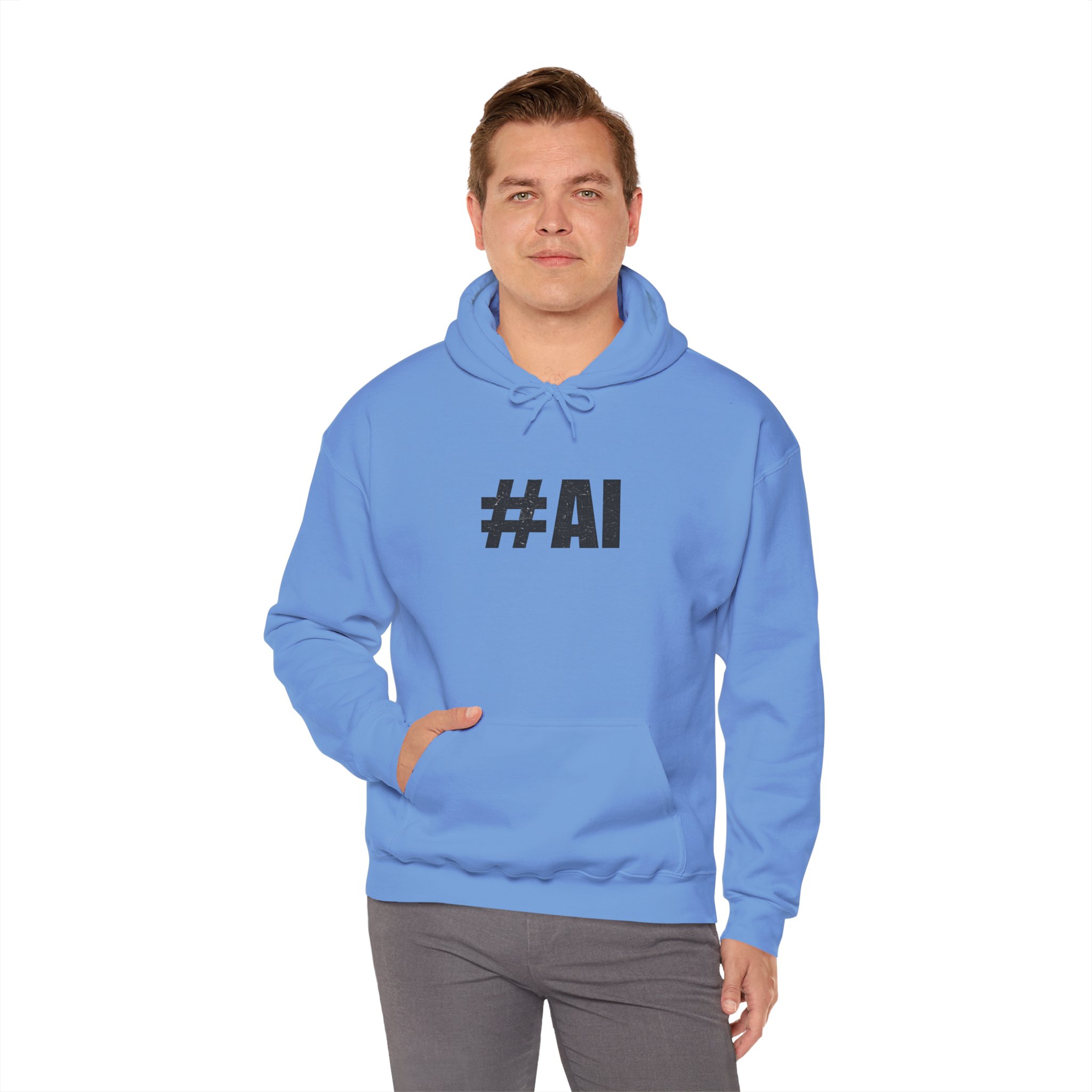 #AI Distressed Dark Minimalist Artificial Intelligence Pullover Hoodie - Image 81